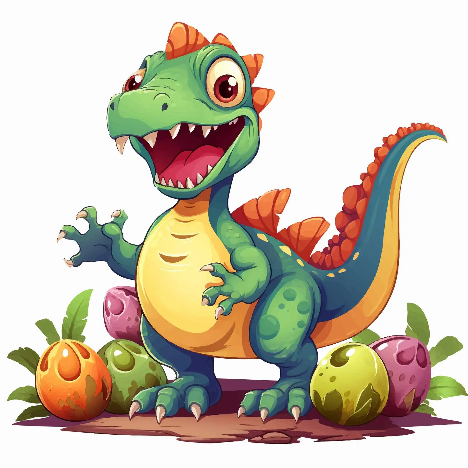 Happy Dinosaur with Hatching Eggs Illustration – free playful dinosaur image from Dotvec