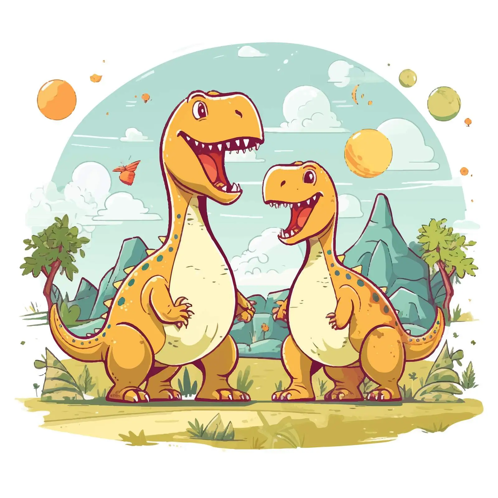 Happy Dinosaurs in a Colorful Landscape Vector — free download from Dotvec