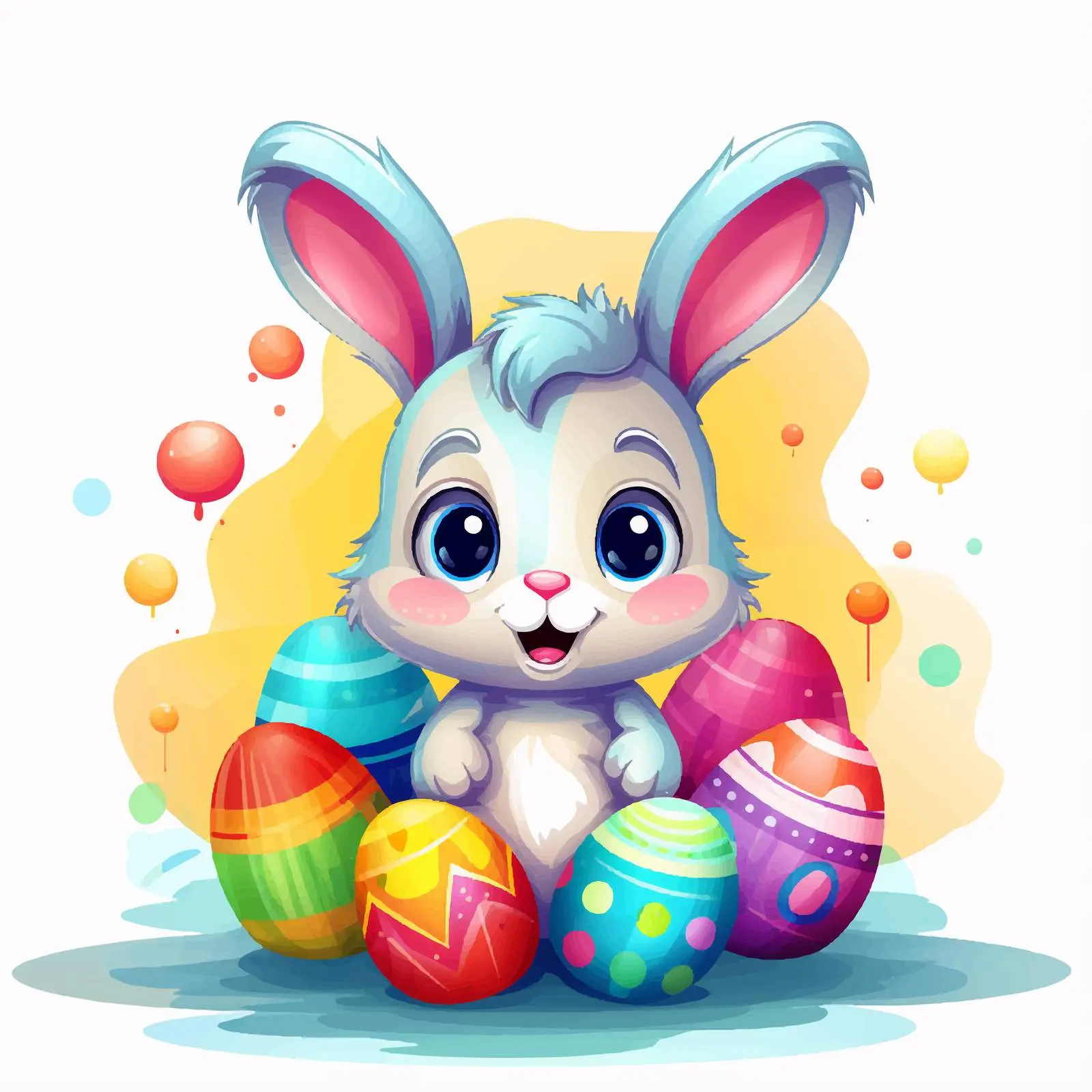 Happy Easter Day Bunny and Colorful Eggs Illustration — free download from Dotvec