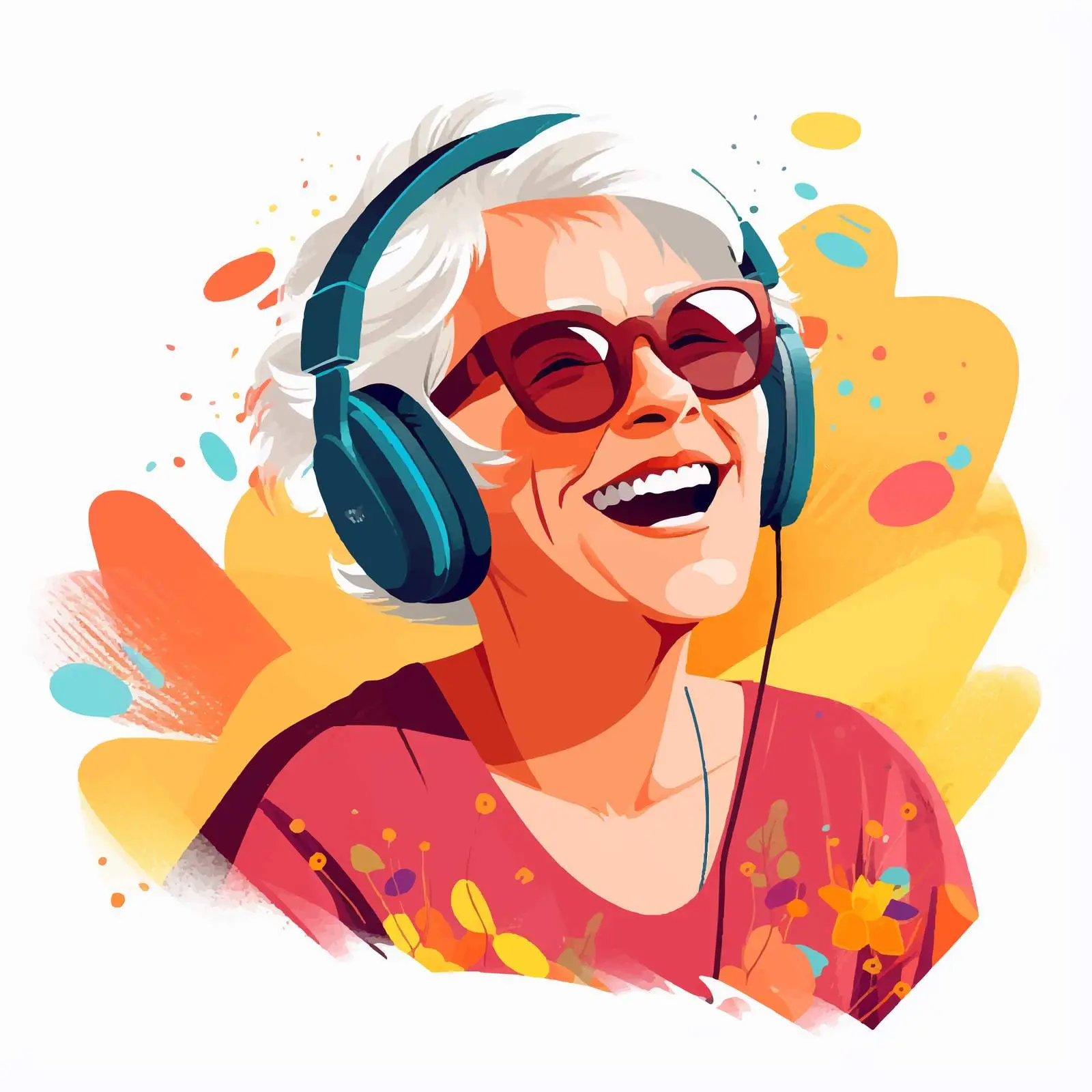 Elderly Woman Enjoying Music with Headphones — free download from Dotvec
