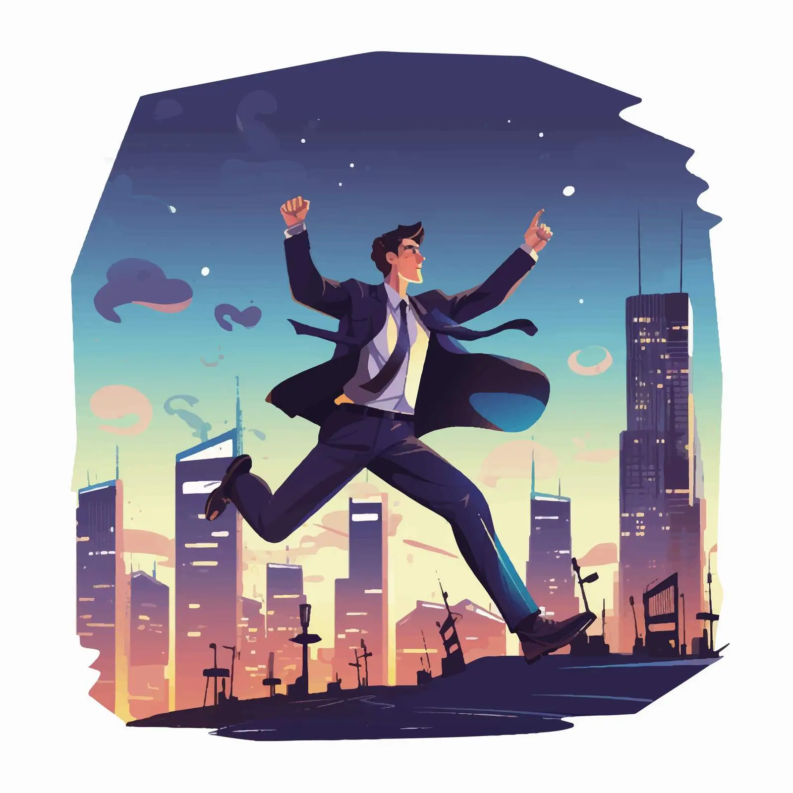 Excited Businessman Flying Over City at Night — free download from Dotvec