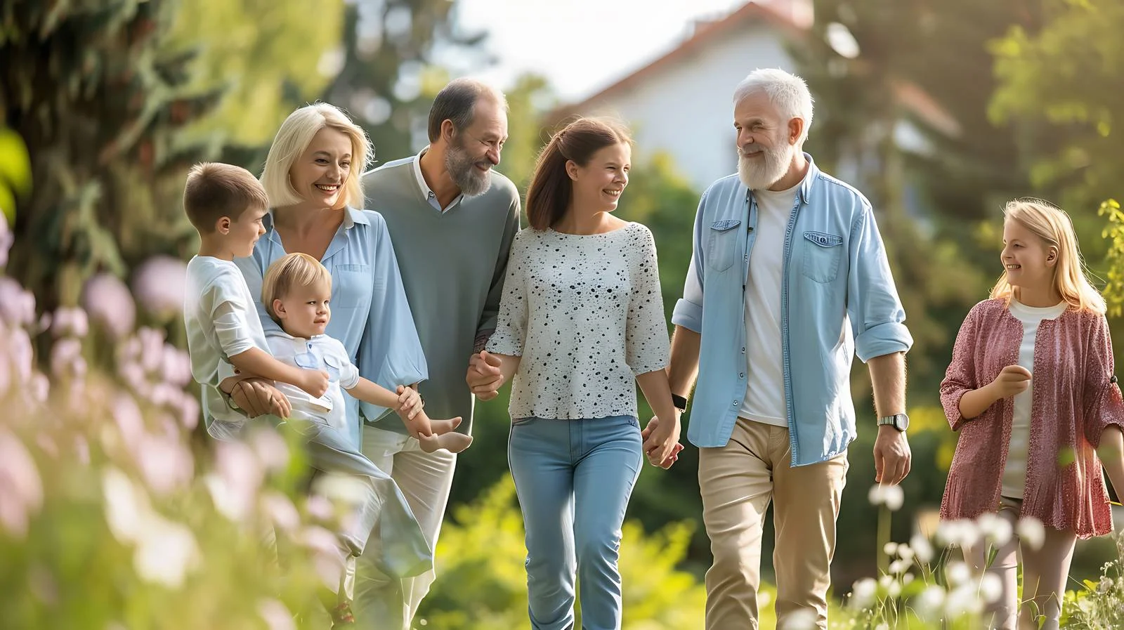 Joyful Family Stroll in Home Garden — free download from Dotvec