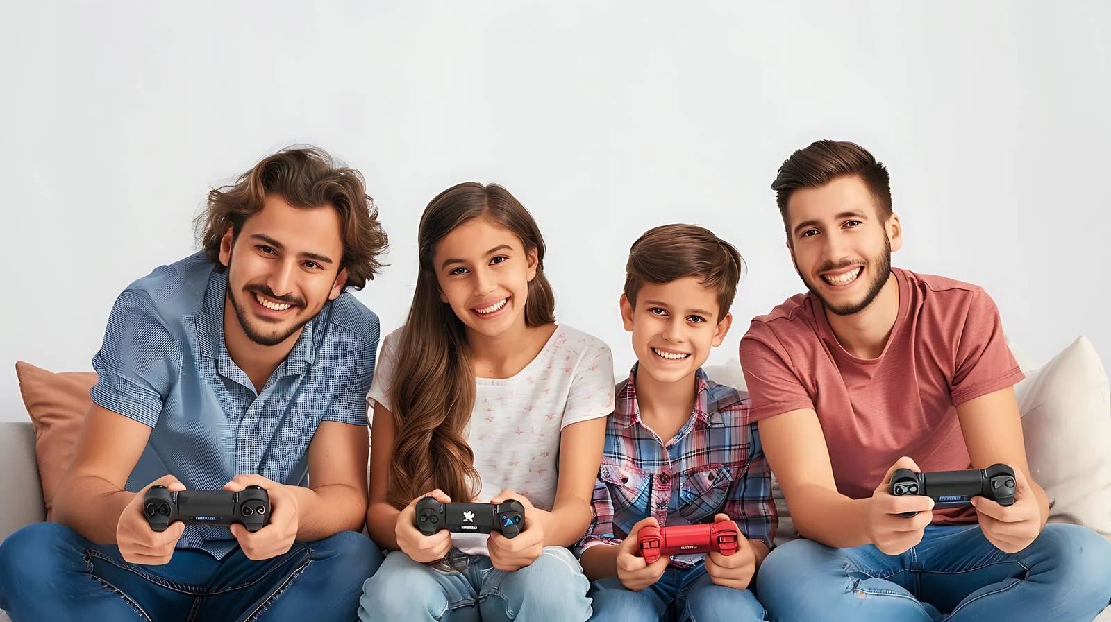 Joyful families enjoy games in home setting — free download from Dotvec