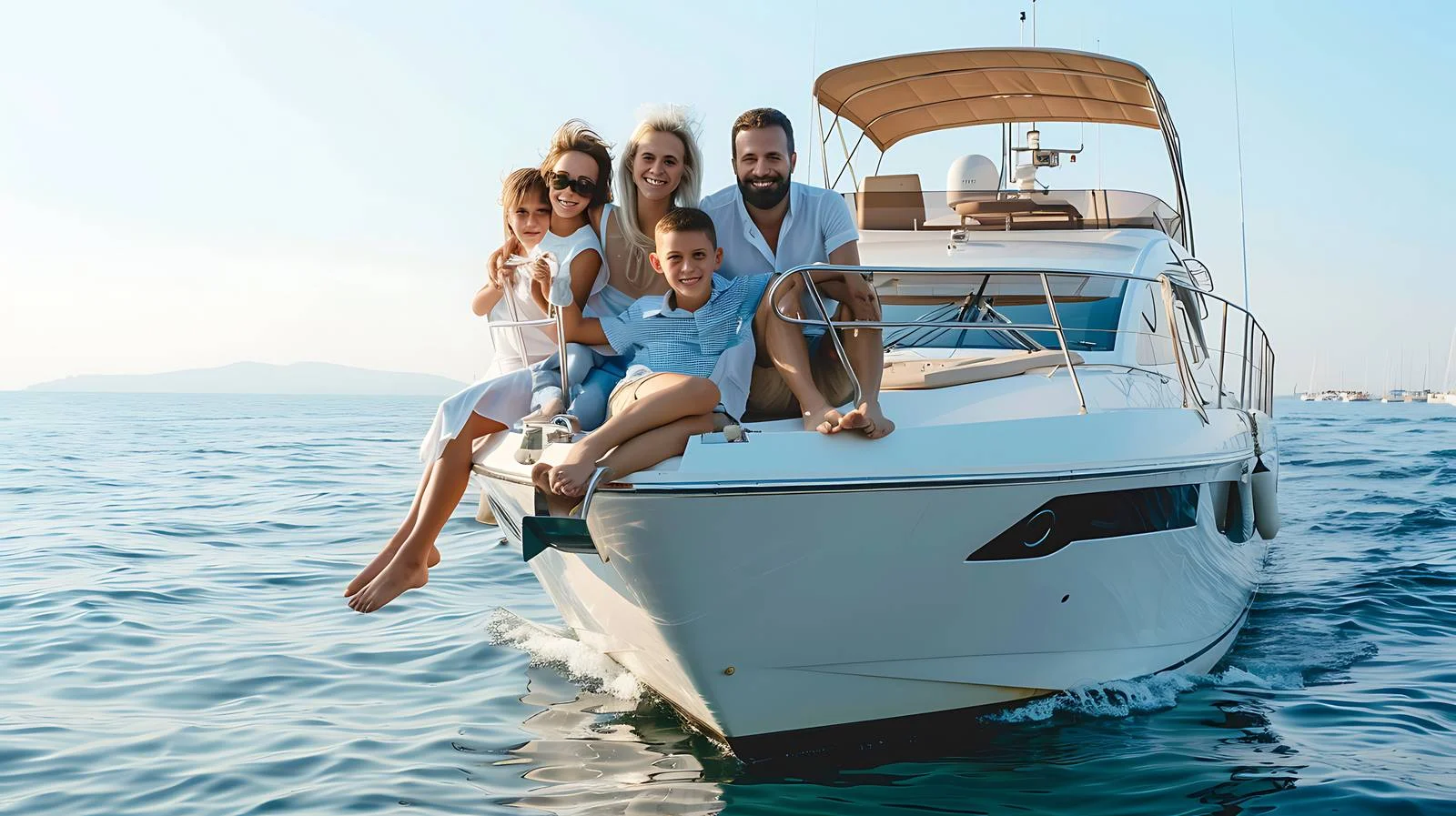 Joyful family enjoys yacht cruise at sea — free download from Dotvec