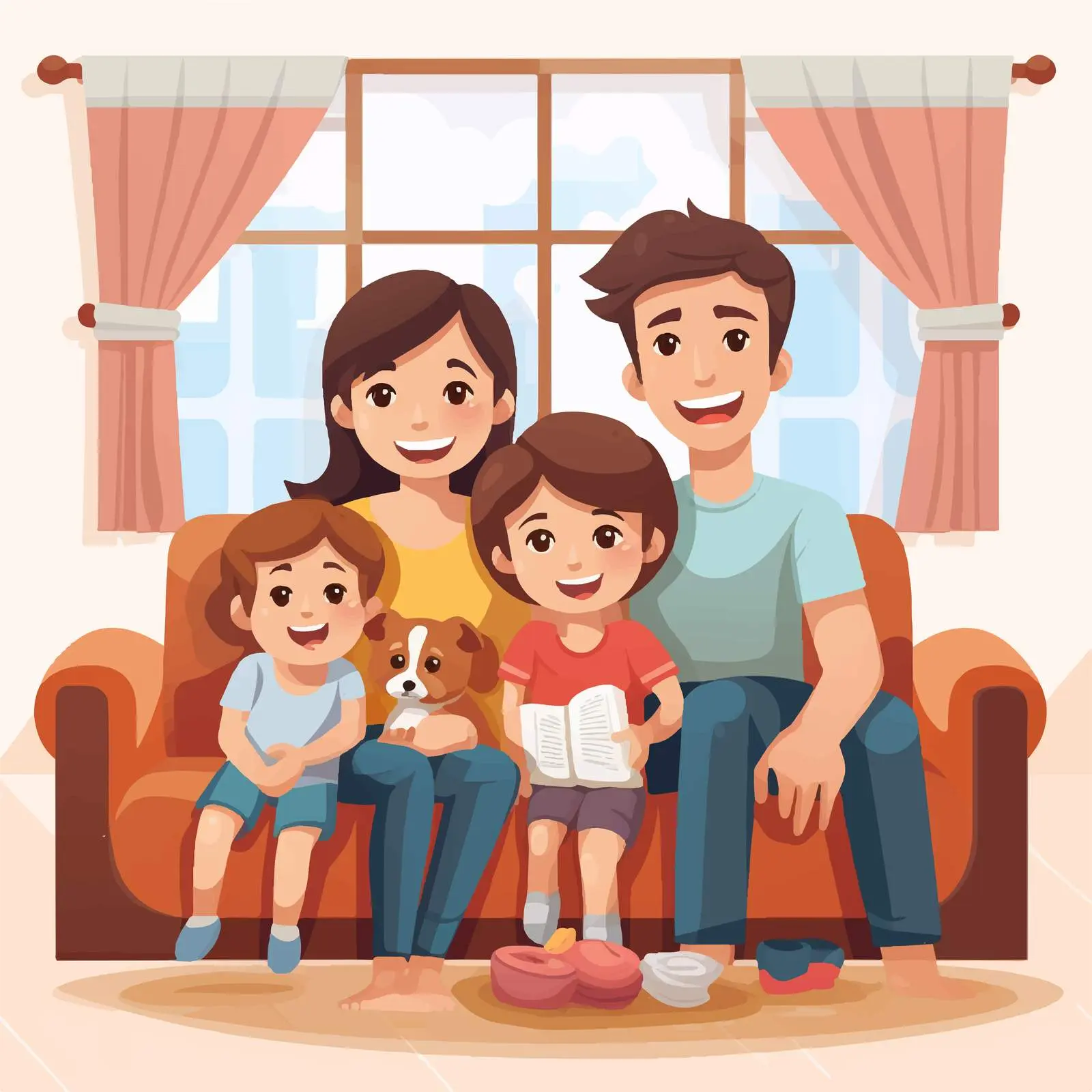 Happy Family at Home Vector Illustration — free download from Dotvec