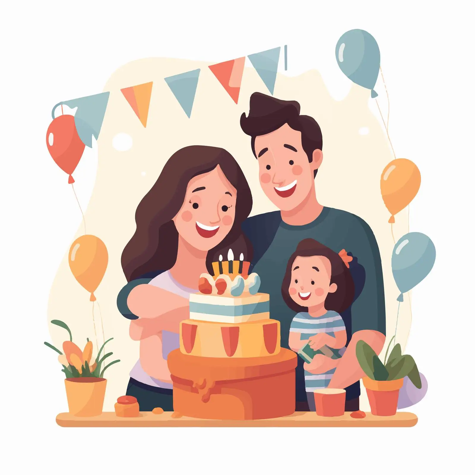 Happy Family Celebrating Baby's First Birthday — free download from Dotvec