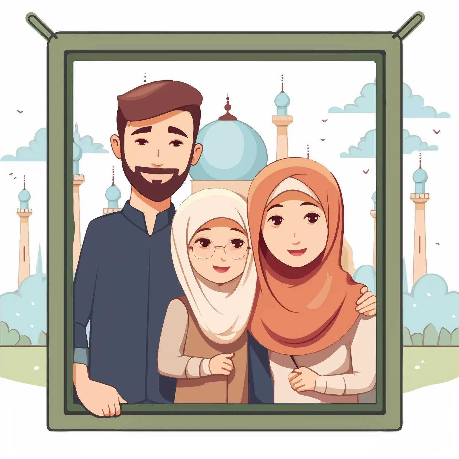 Family Holding Photo Frame with Mosque Background — free download from Dotvec