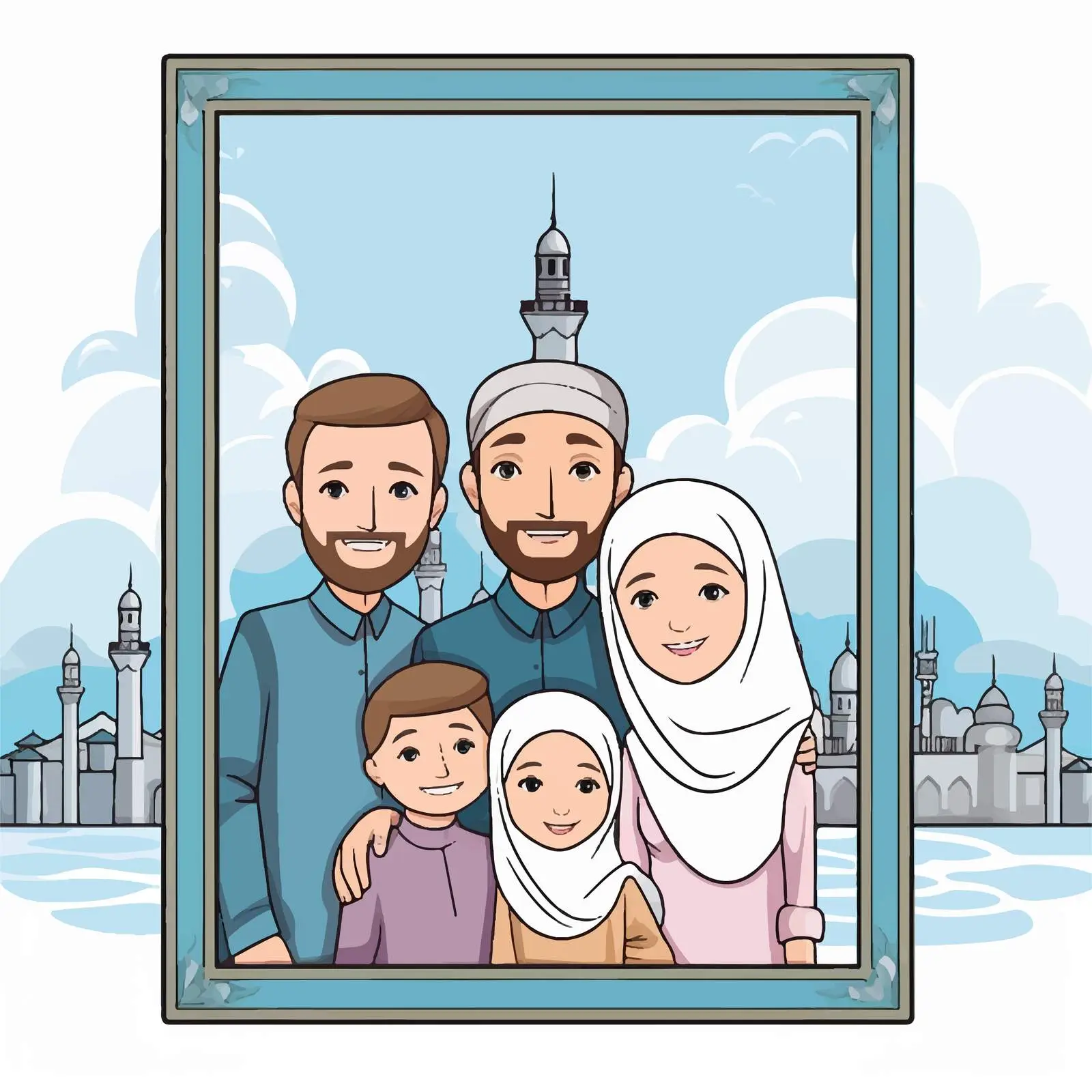 Family Holding Photo Frame with Mosque Background — free download from Dotvec