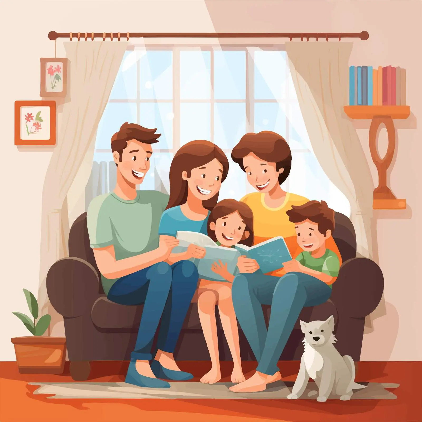 Happy Family in Living Room Illustration — free download from Dotvec