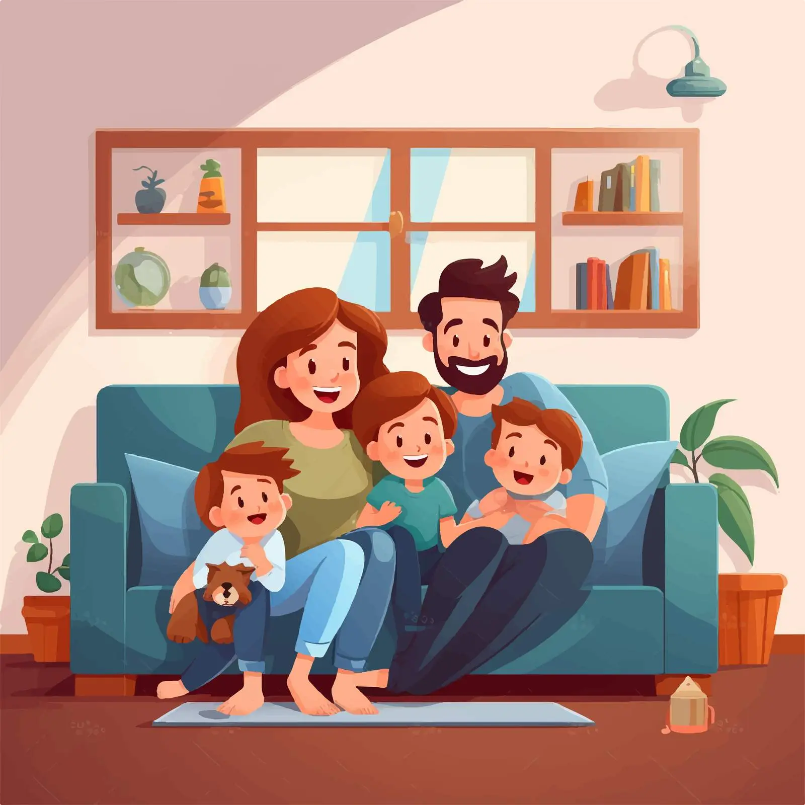 Happy Family in Living Room Vector Illustration — free download from Dotvec