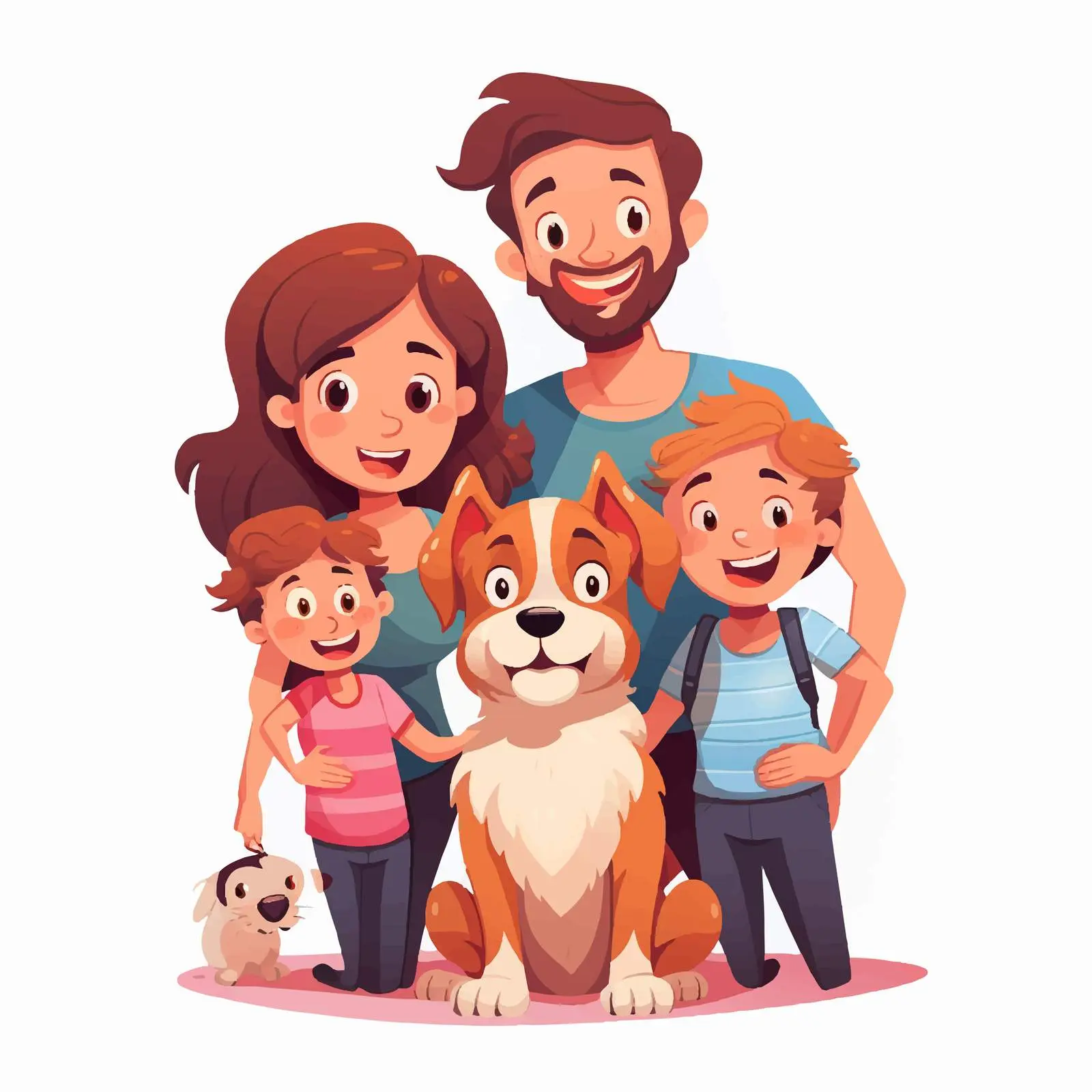 Happy Family and Pets Illustration Vector — free download from Dotvec