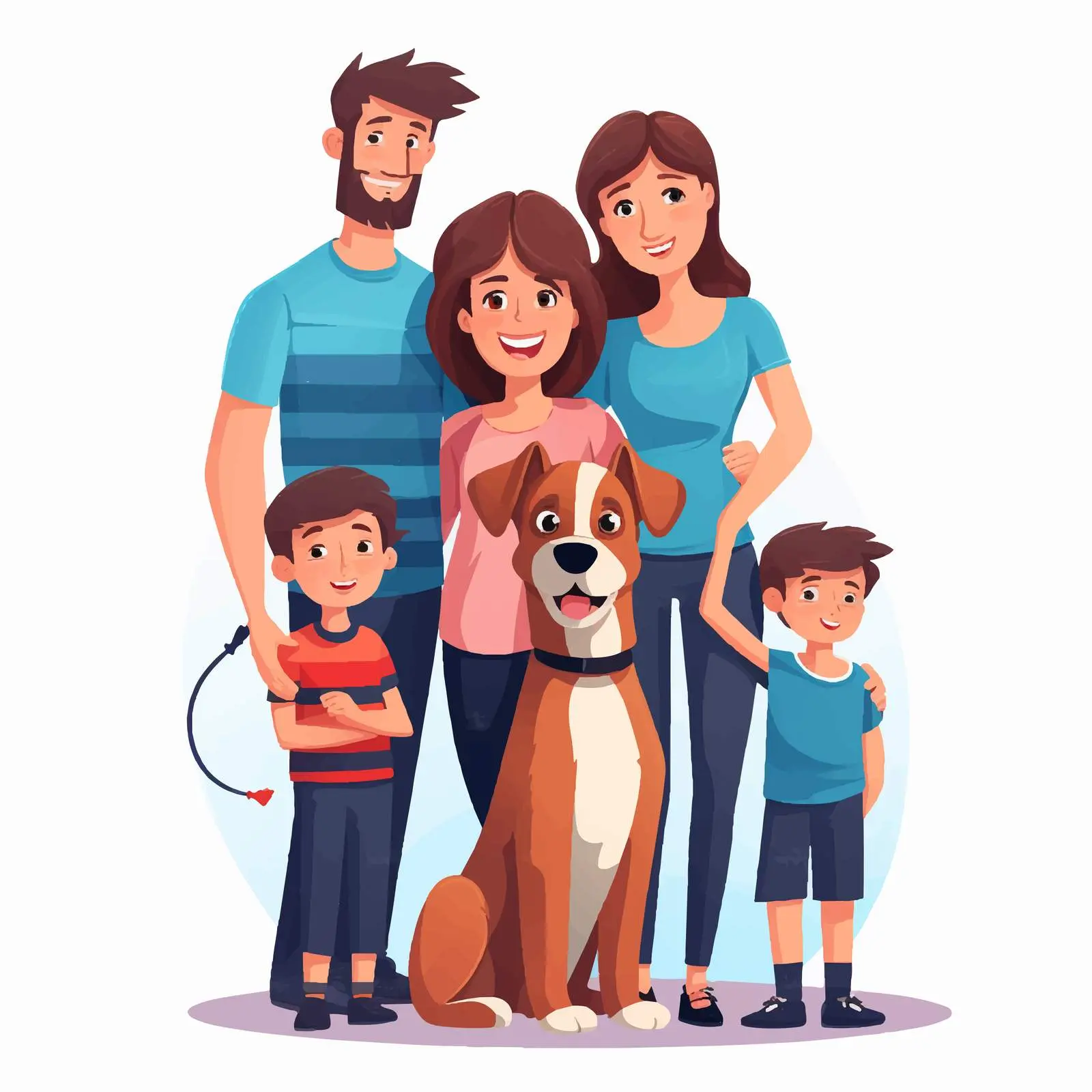 Happy Family and Pets Cartoon Vector Illustration — free download from Dotvec
