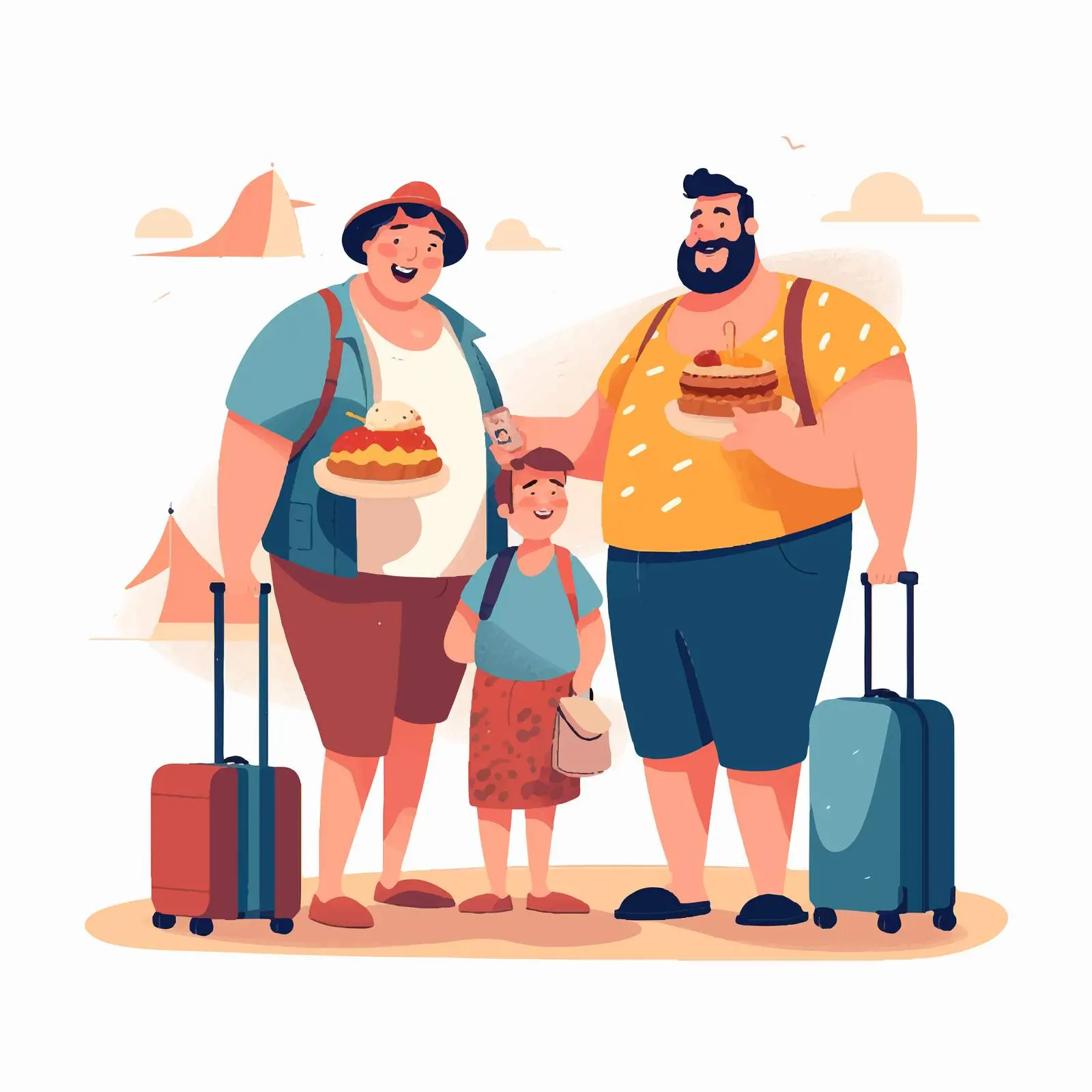 Happy Family of Tourists with Luggage — free download from Dotvec