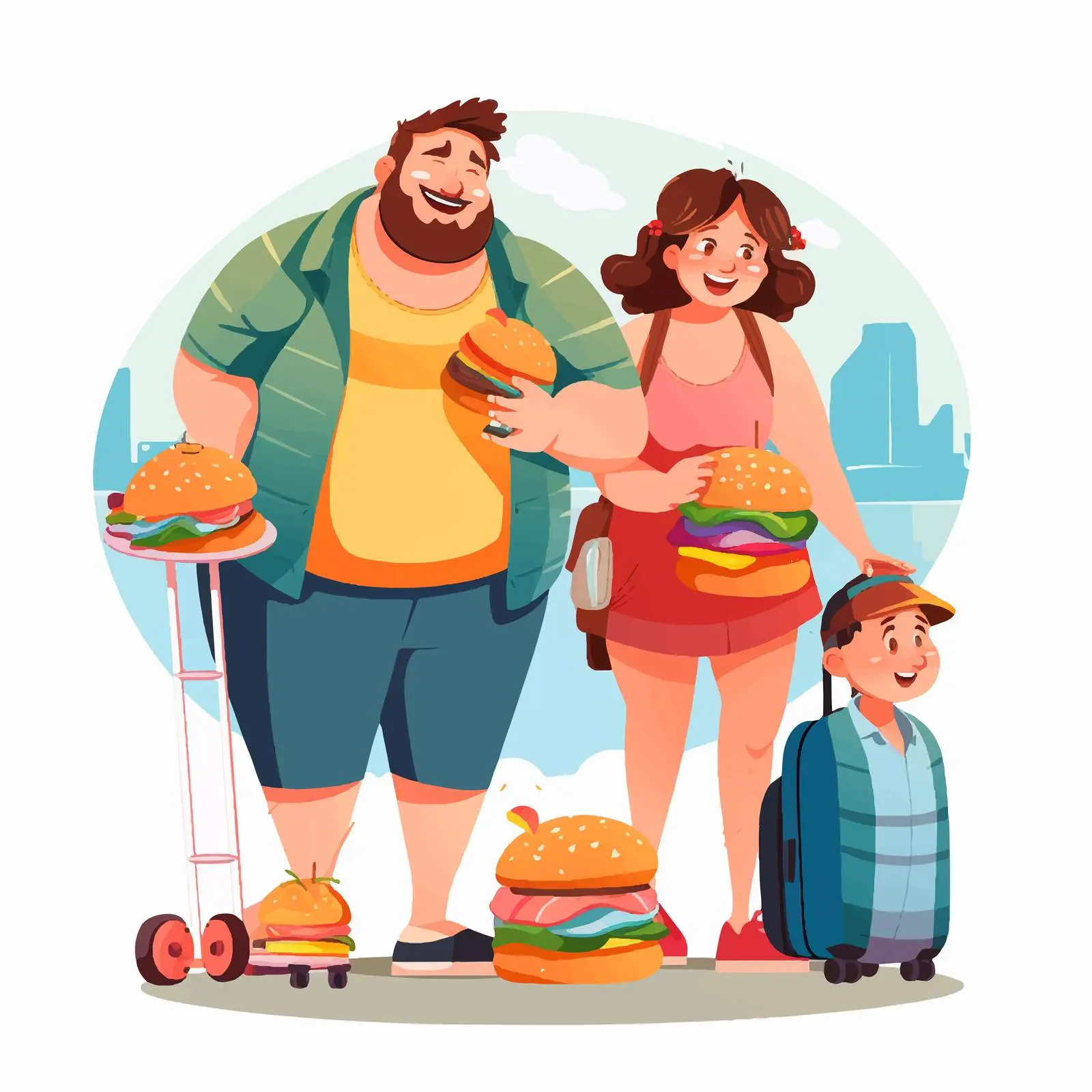 Joyful Overweight Family Traveling with Luggage — free download from Dotvec
