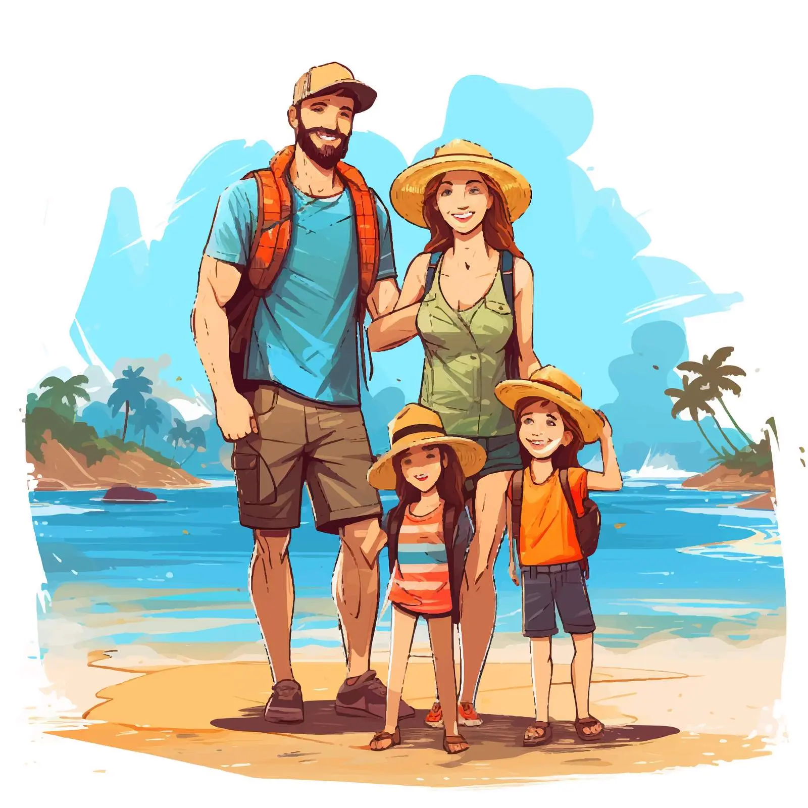 Happy Family Vacation Illustration Vector — free download from Dotvec