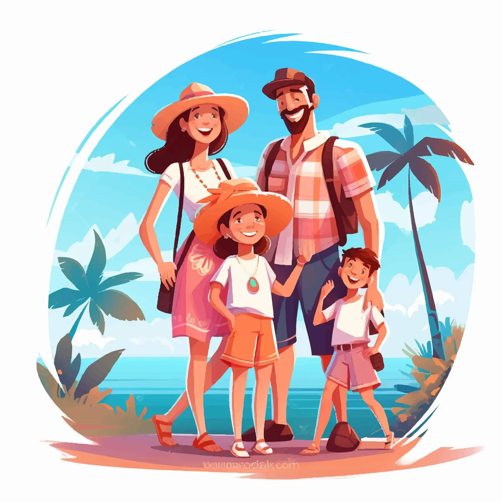 Happy Family Vacation Illustration Vector — free download from Dotvec