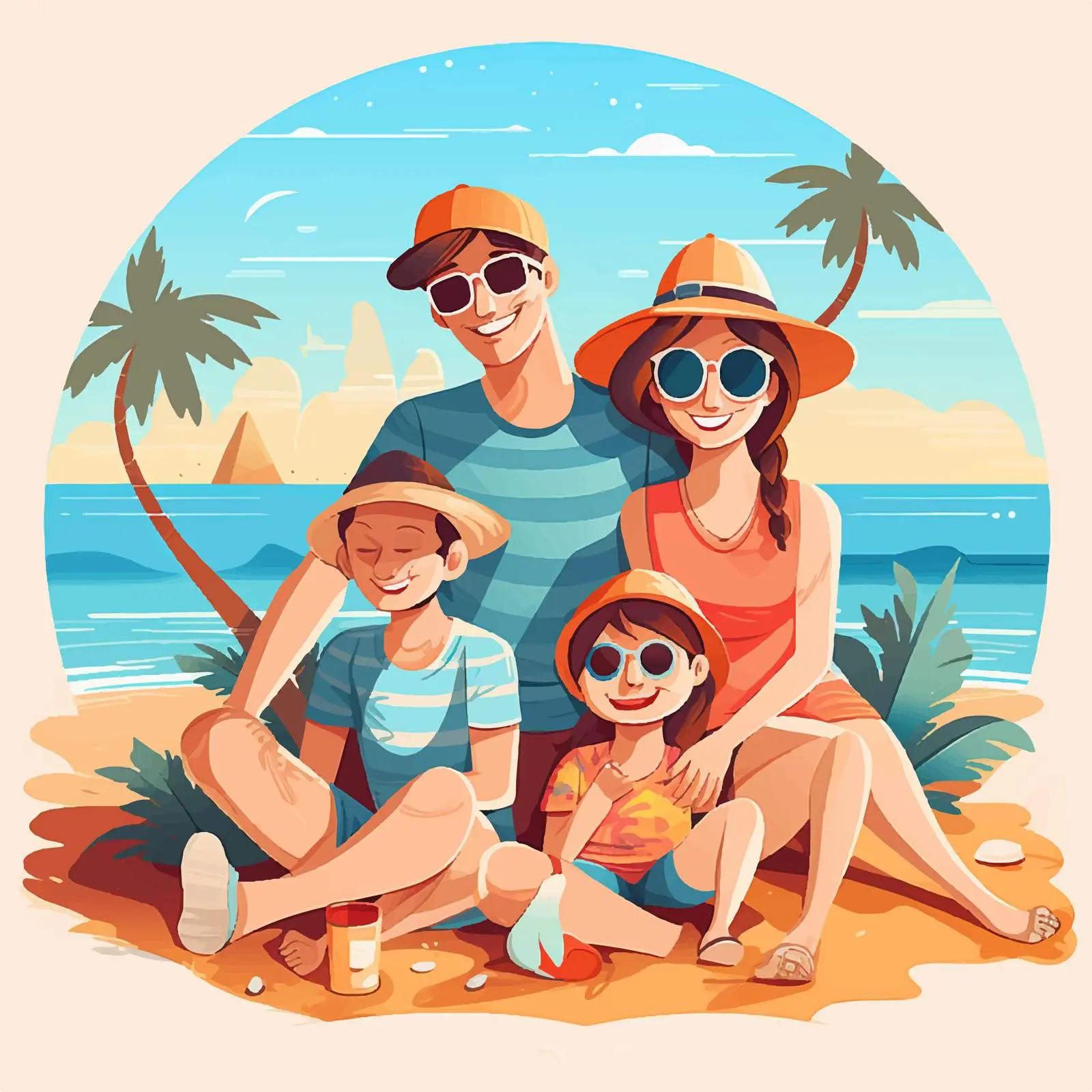 Happy Family Vacation Illustration Vector Art — free download from Dotvec