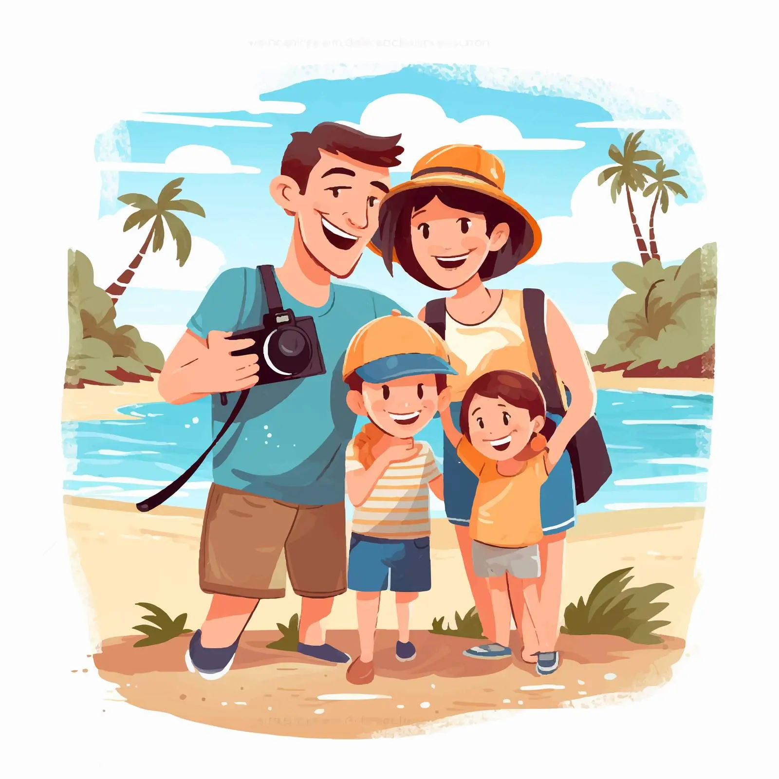 Happy Family Vacation Illustration Vector — free download from Dotvec