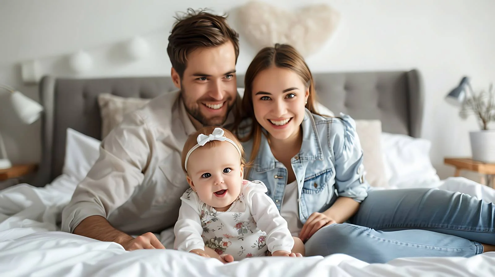 Joyful Family with Baby on Bed — free download from Dotvec