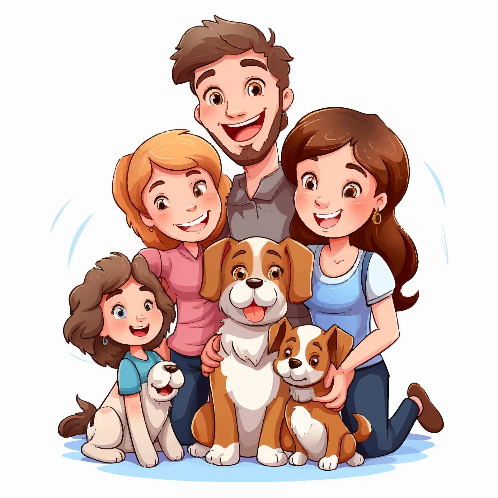 Happy Family with Kids and Pets Illustration — free download from Dotvec