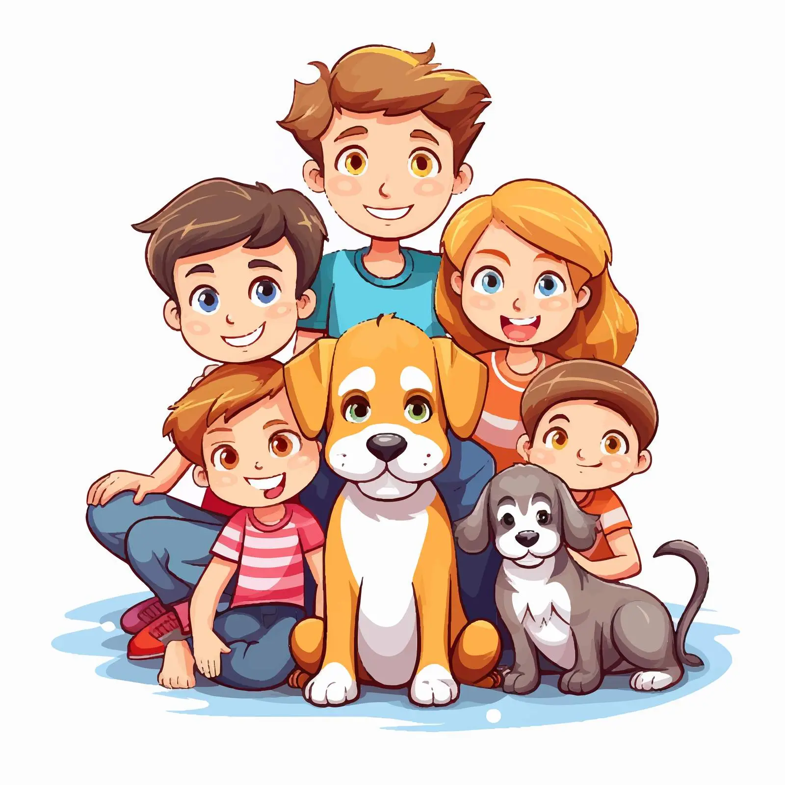 Joyful Family with Four Kids and Pets Illustration — free download from Dotvec