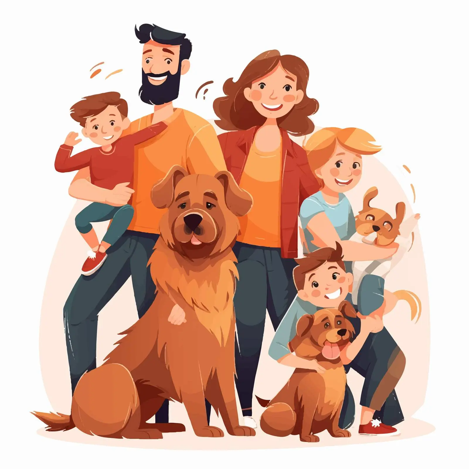 Happy Family with Kids and Pets Illustration — free download from Dotvec