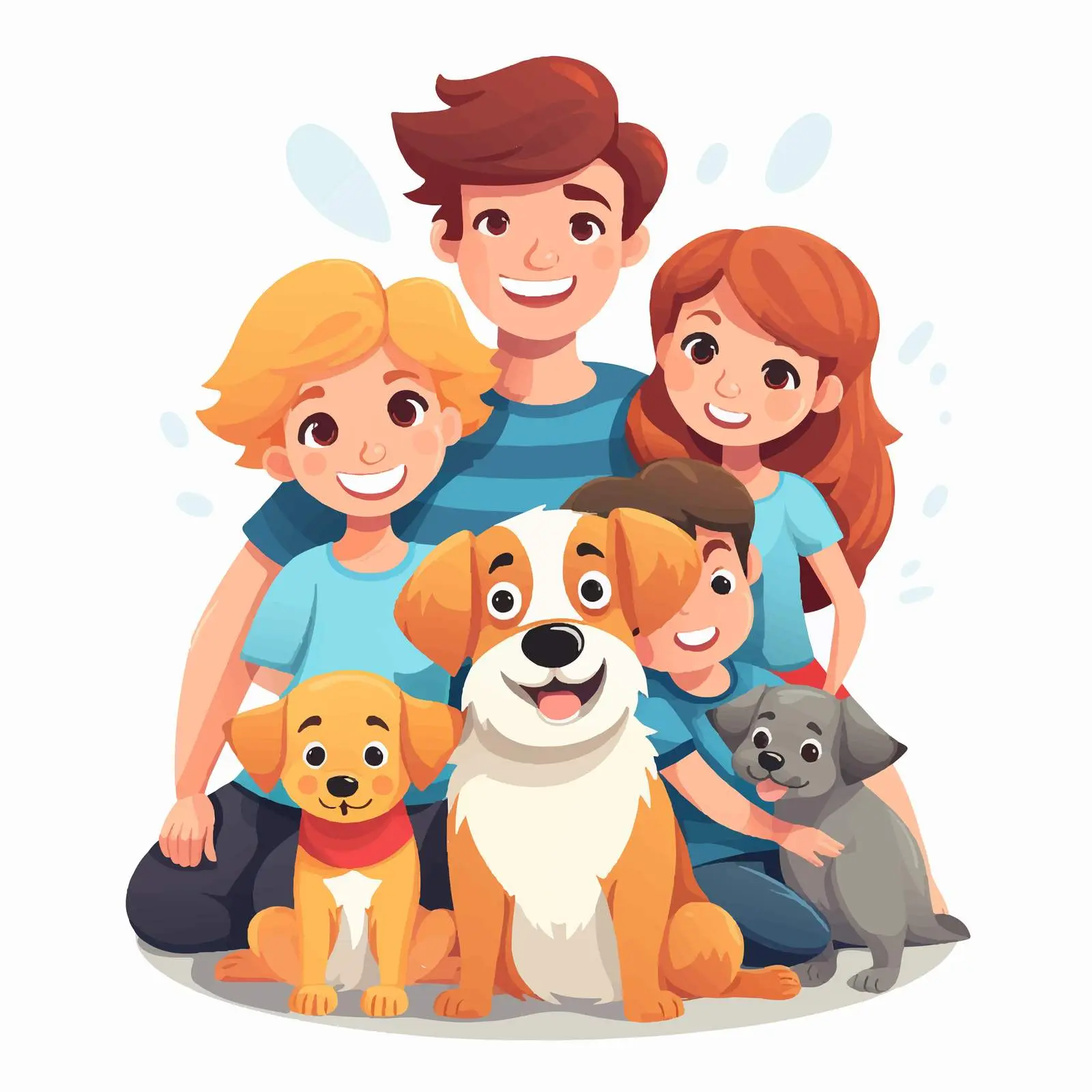 Happy Family with Kids and Pets Illustration — free download from Dotvec