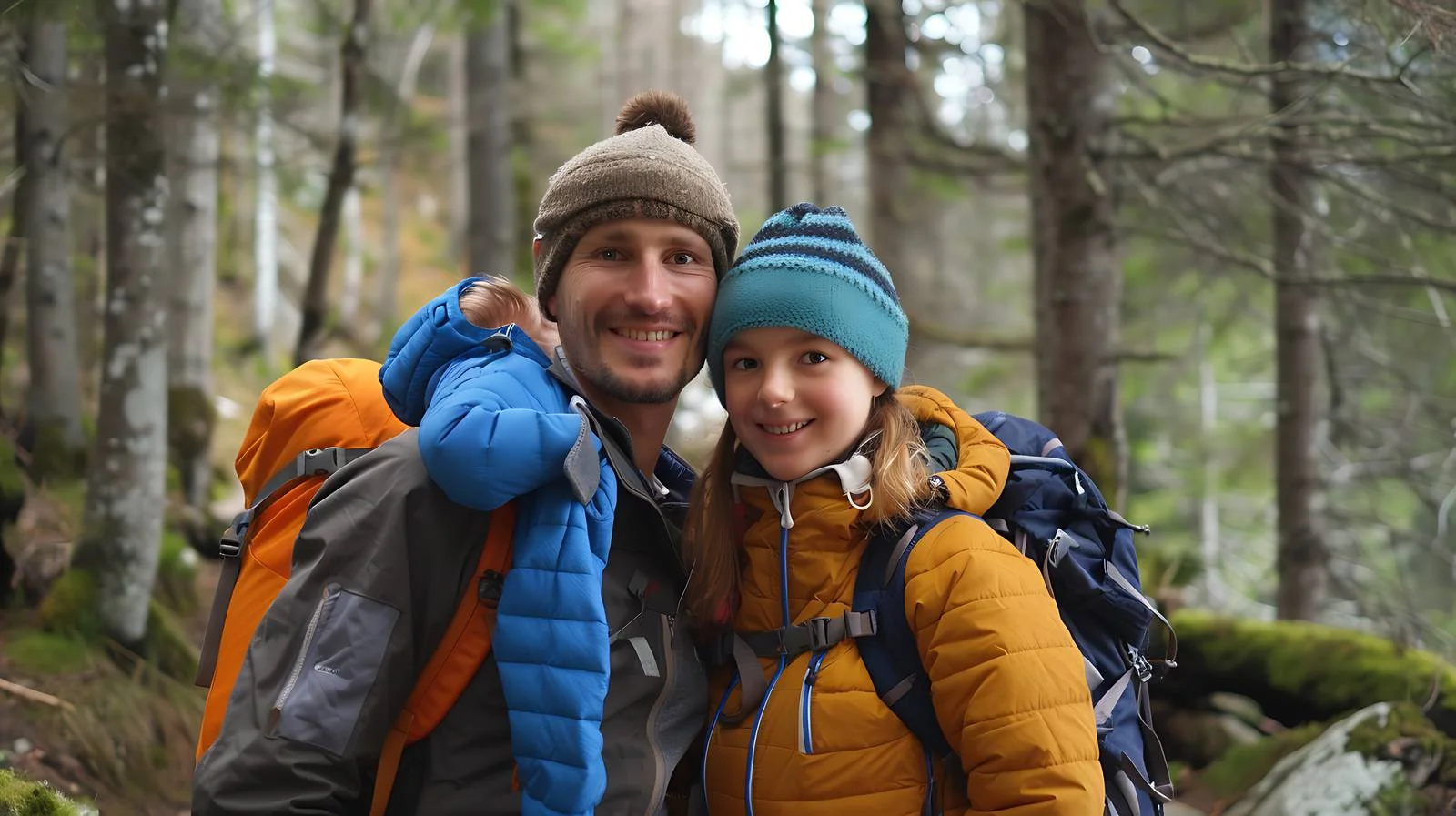 Joyful family hiking with young son — free download from Dotvec