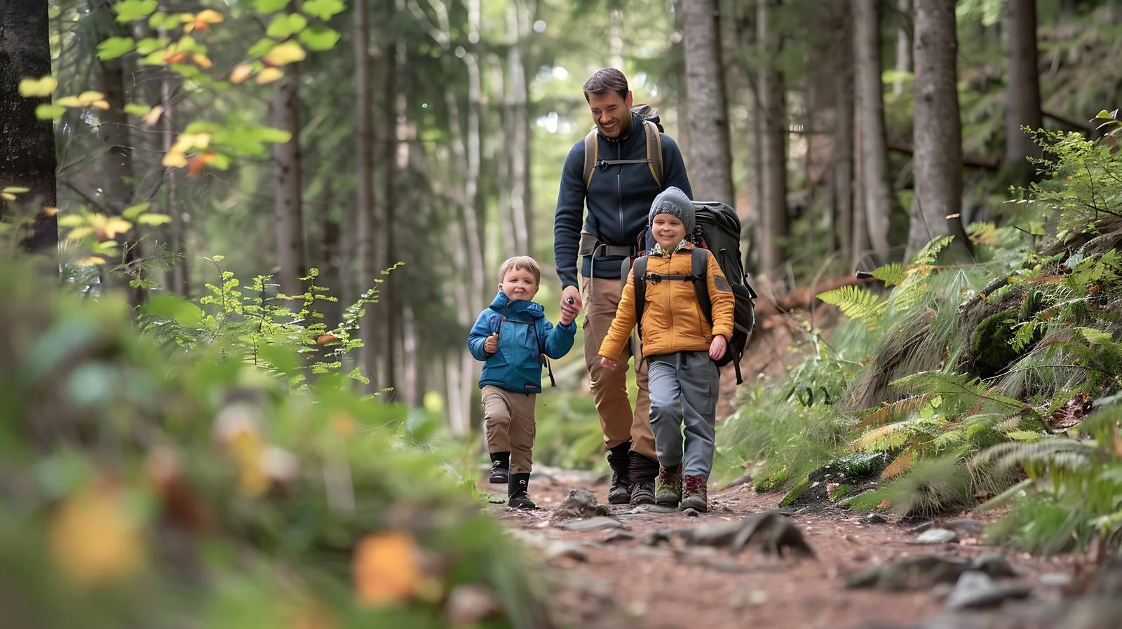 Joyful family hiking adventure with young boy — free download from Dotvec