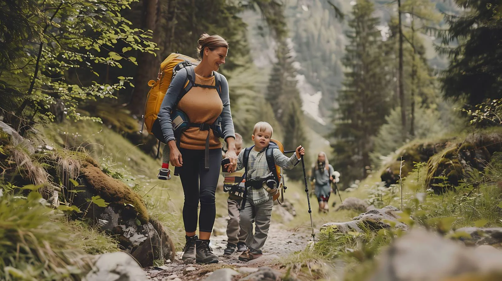 Joyful family hiking adventure with young son — free download from Dotvec