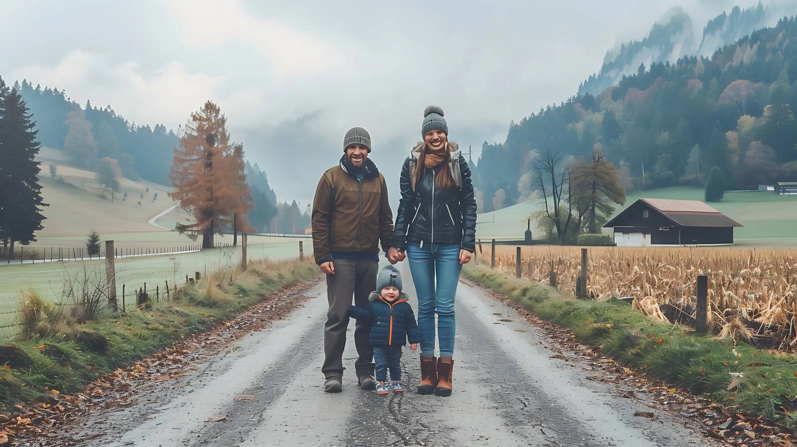 Joyful family on rural path together — free download from Dotvec