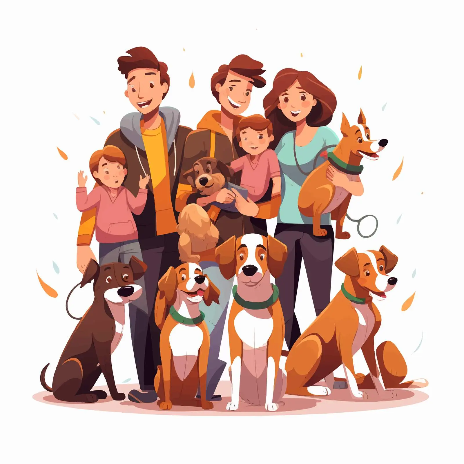 Happy Family with Dogs Cartoon Illustration – free companion animals image from Dotvec