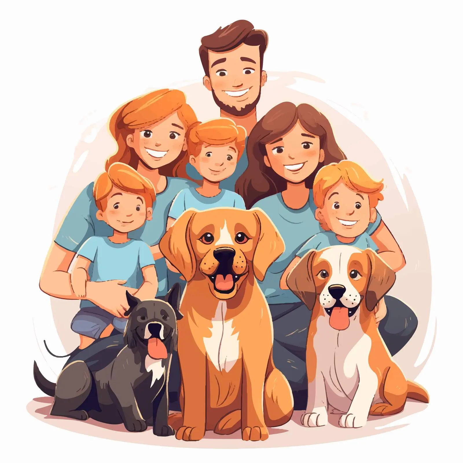 Happy Family with Multiple Dogs Illustration — free download from Dotvec