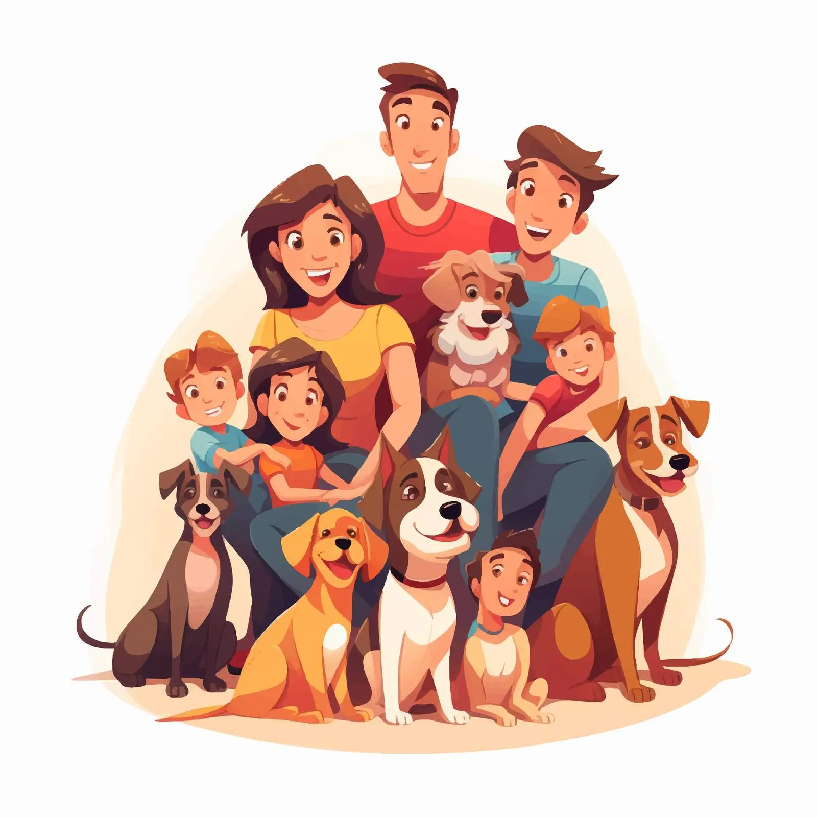 Happy Family with Dogs Cartoon Illustration — free download from Dotvec