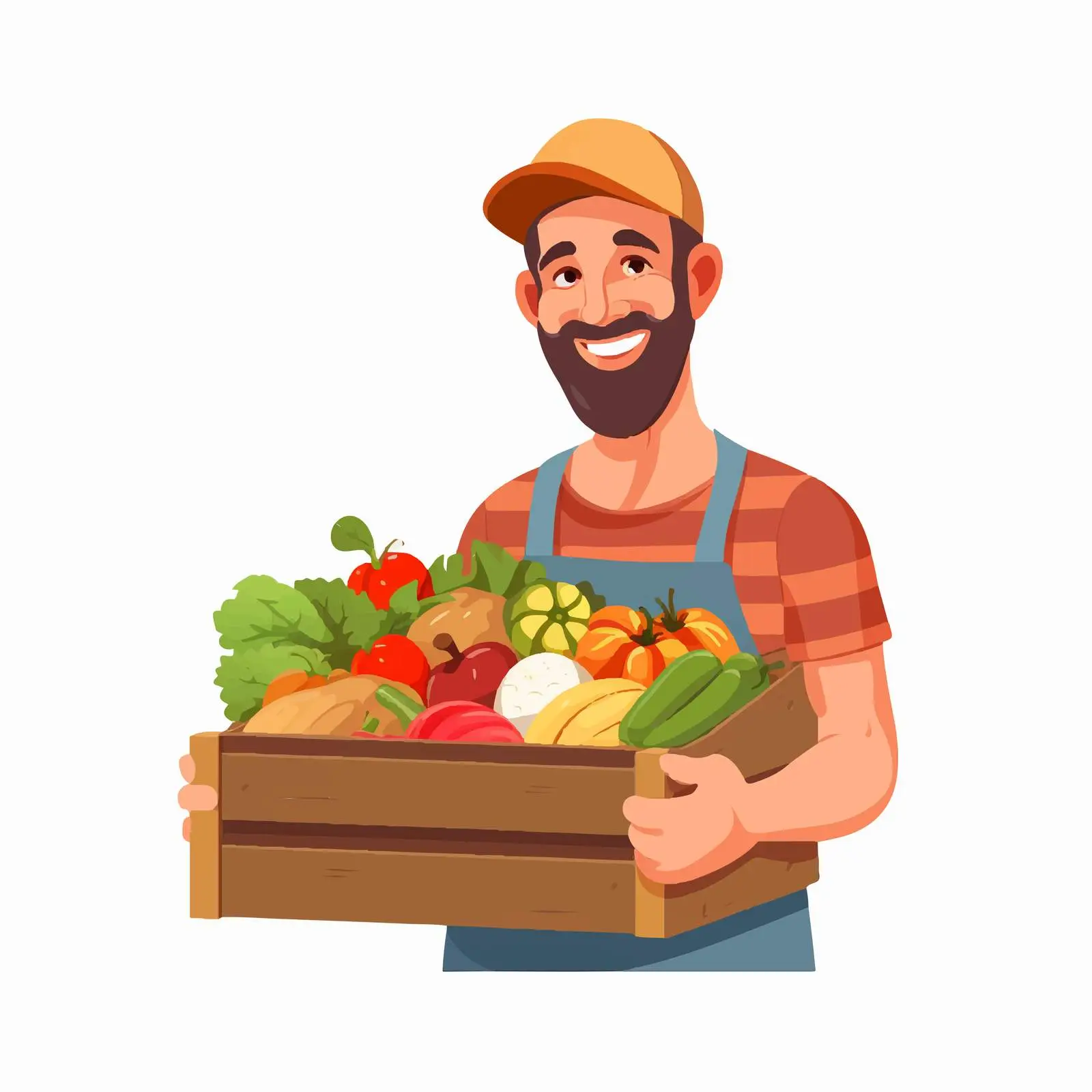 Happy Farmer with Fresh Vegetables in Crate — free download from Dotvec
