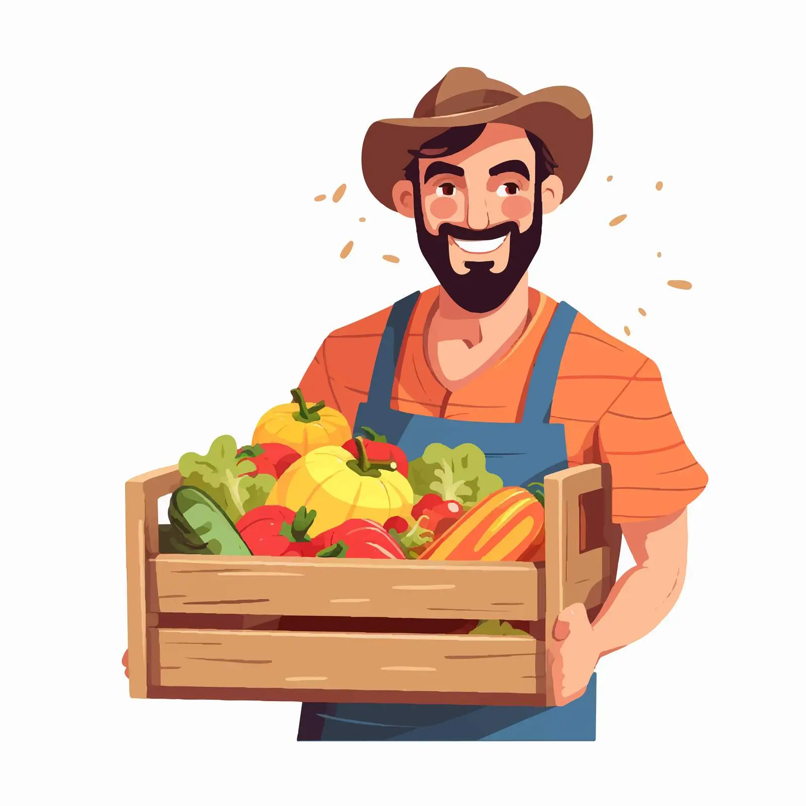 Happy Farmer with Fresh Vegetables in Crate — free download from Dotvec
