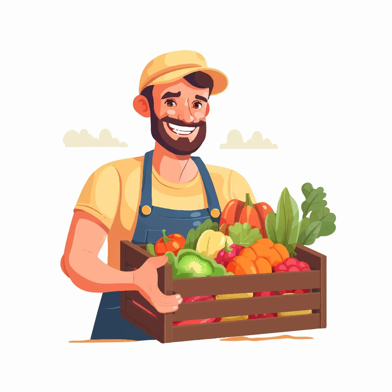Happy Farmer with Fresh Vegetables in Crate — free download from Dotvec