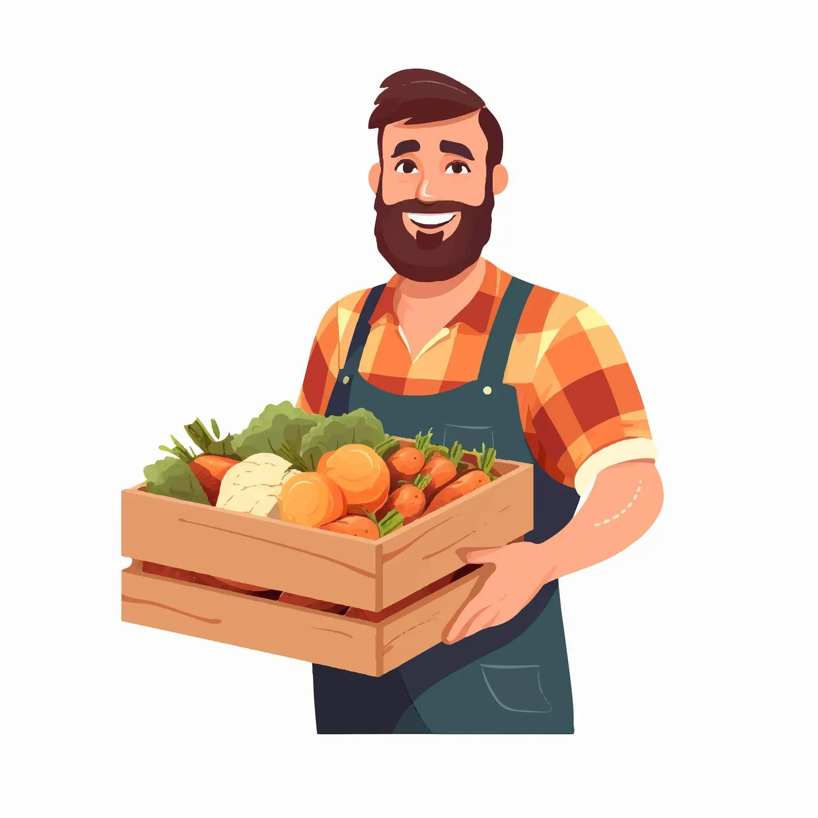 Happy Farmer with Fresh Vegetables in Crate — free download from Dotvec