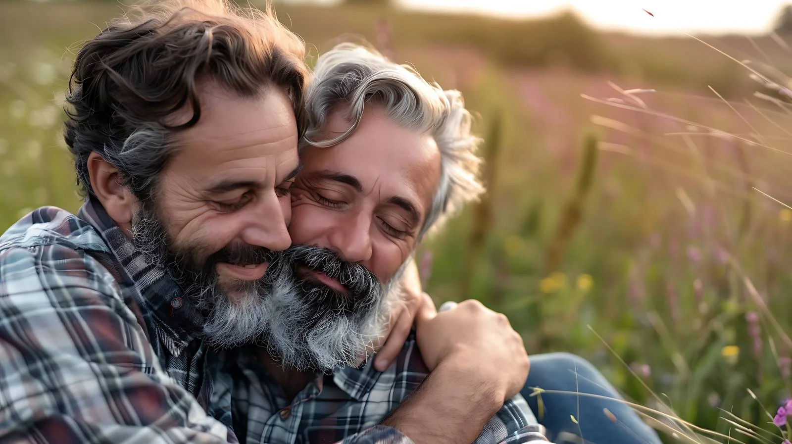 Familial embrace on tranquil meadow — free download from Dotvec