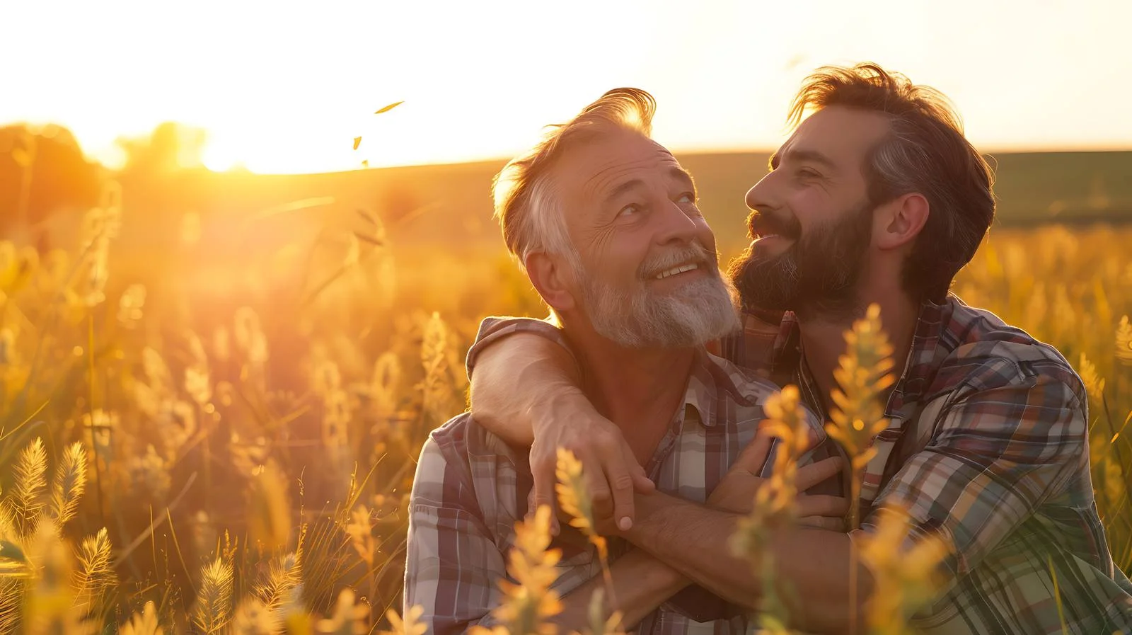 Joyful Father-Son Meadow Embrace — free download from Dotvec