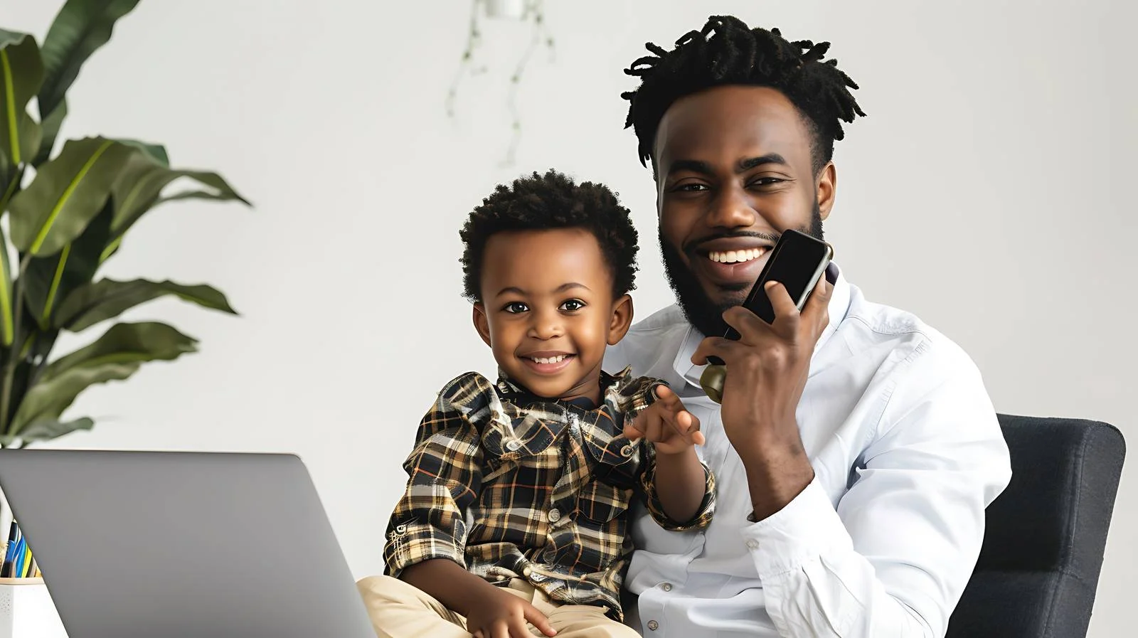 Father and son bonding in home office — free download from Dotvec