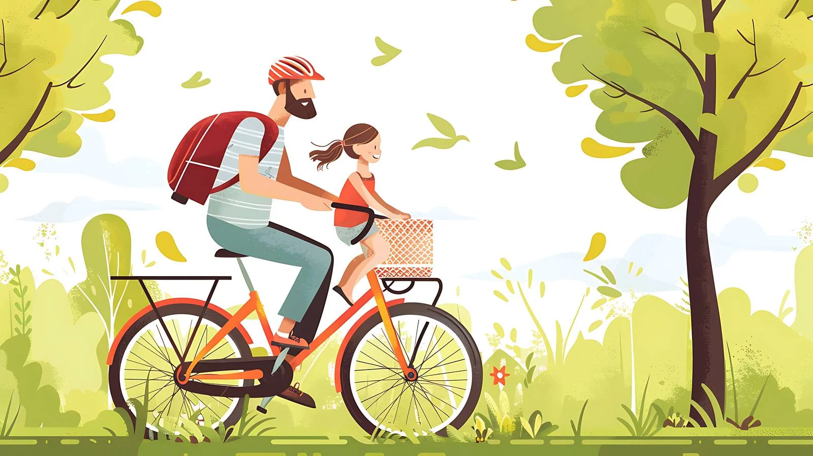 Father Riding Bicycle with Daughter in Park — free download from Dotvec