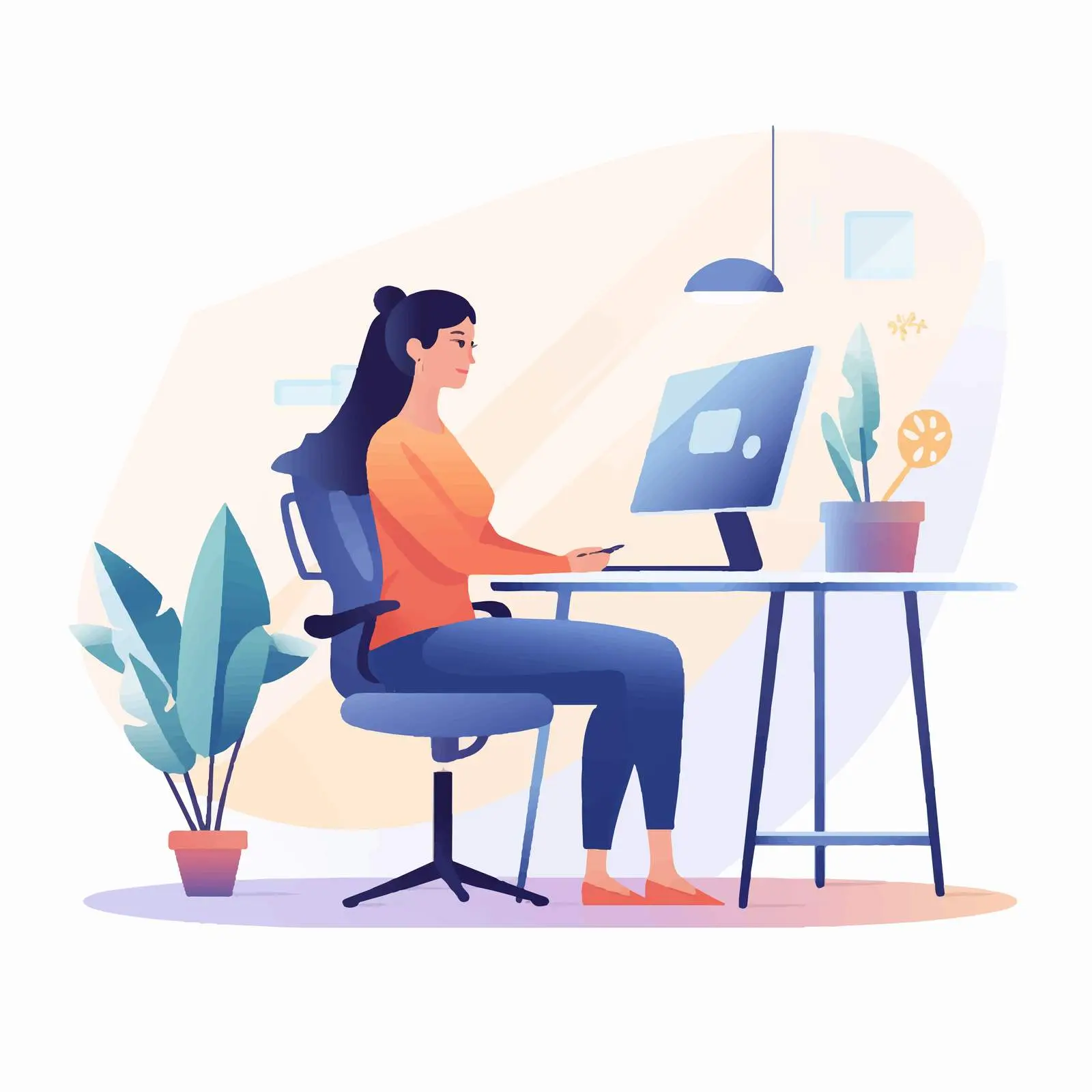 Happy Female Office Worker at Ergonomic Chair — free download from Dotvec