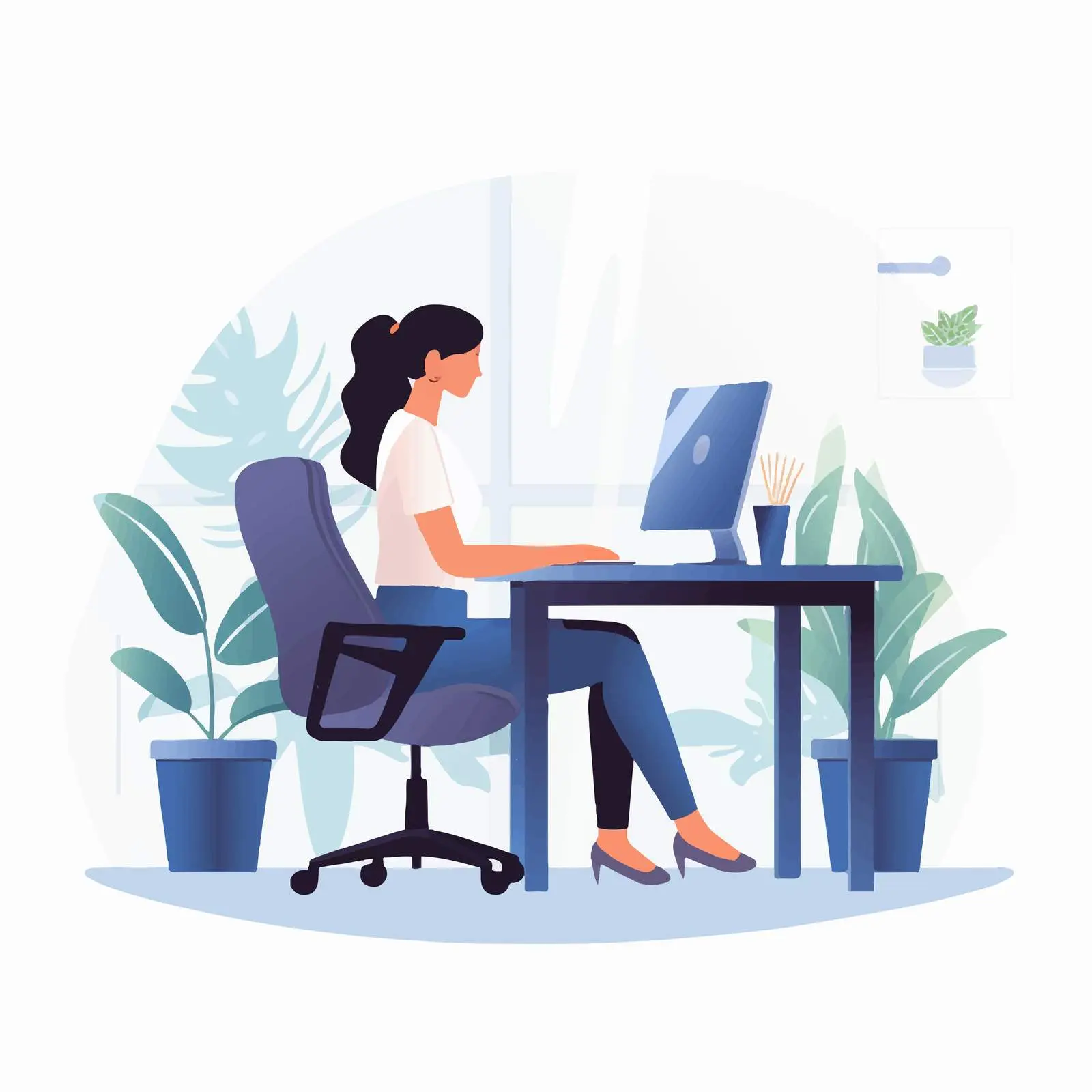 Happy Female Office Worker at Ergonomic Desk – free business workspace image from Dotvec