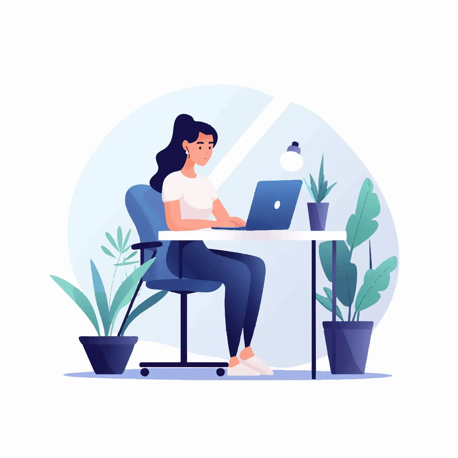 Happy Female Office Worker at Ergonomic Desk — free download from Dotvec