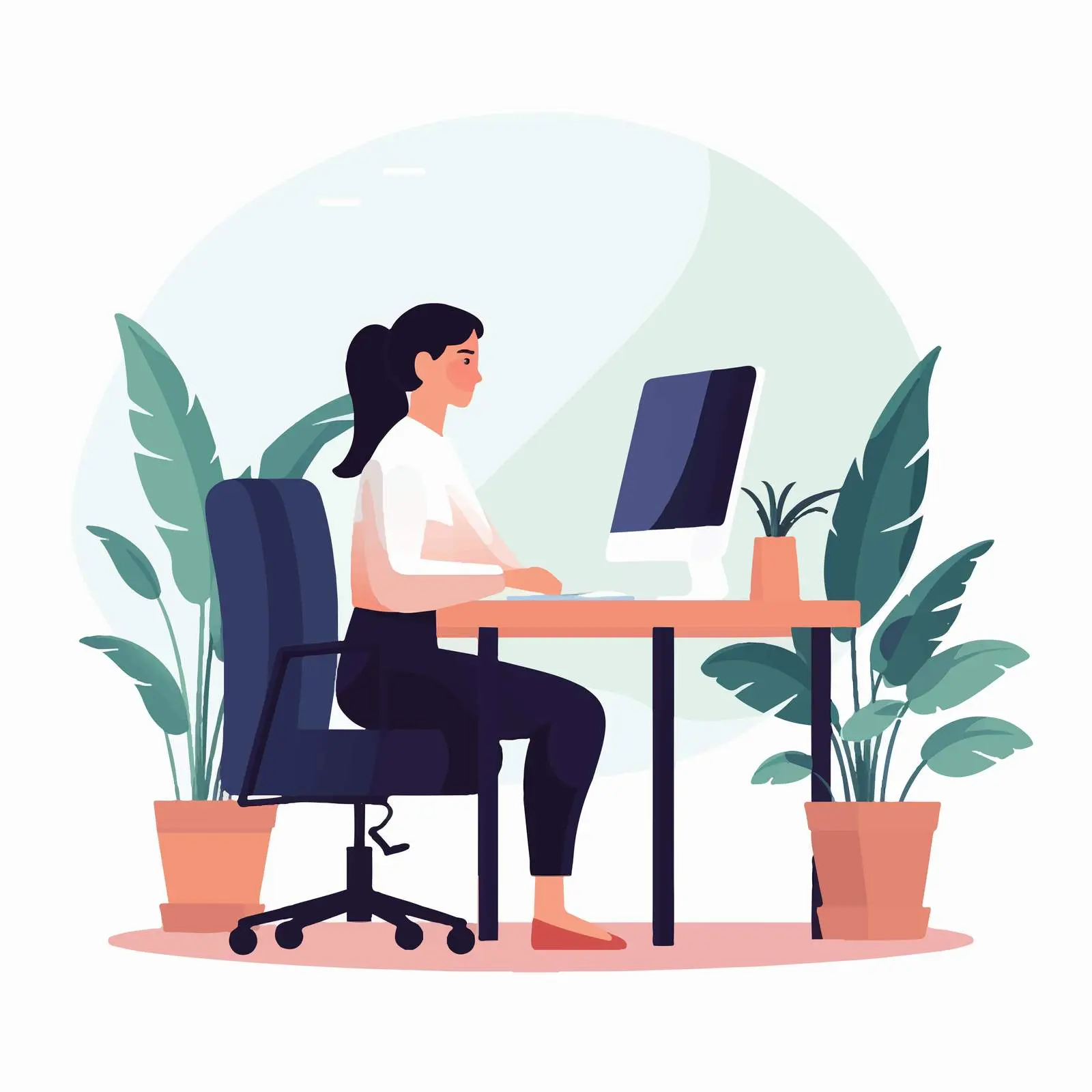 Happy Female Office Worker at Ergonomic Desk — free download from Dotvec