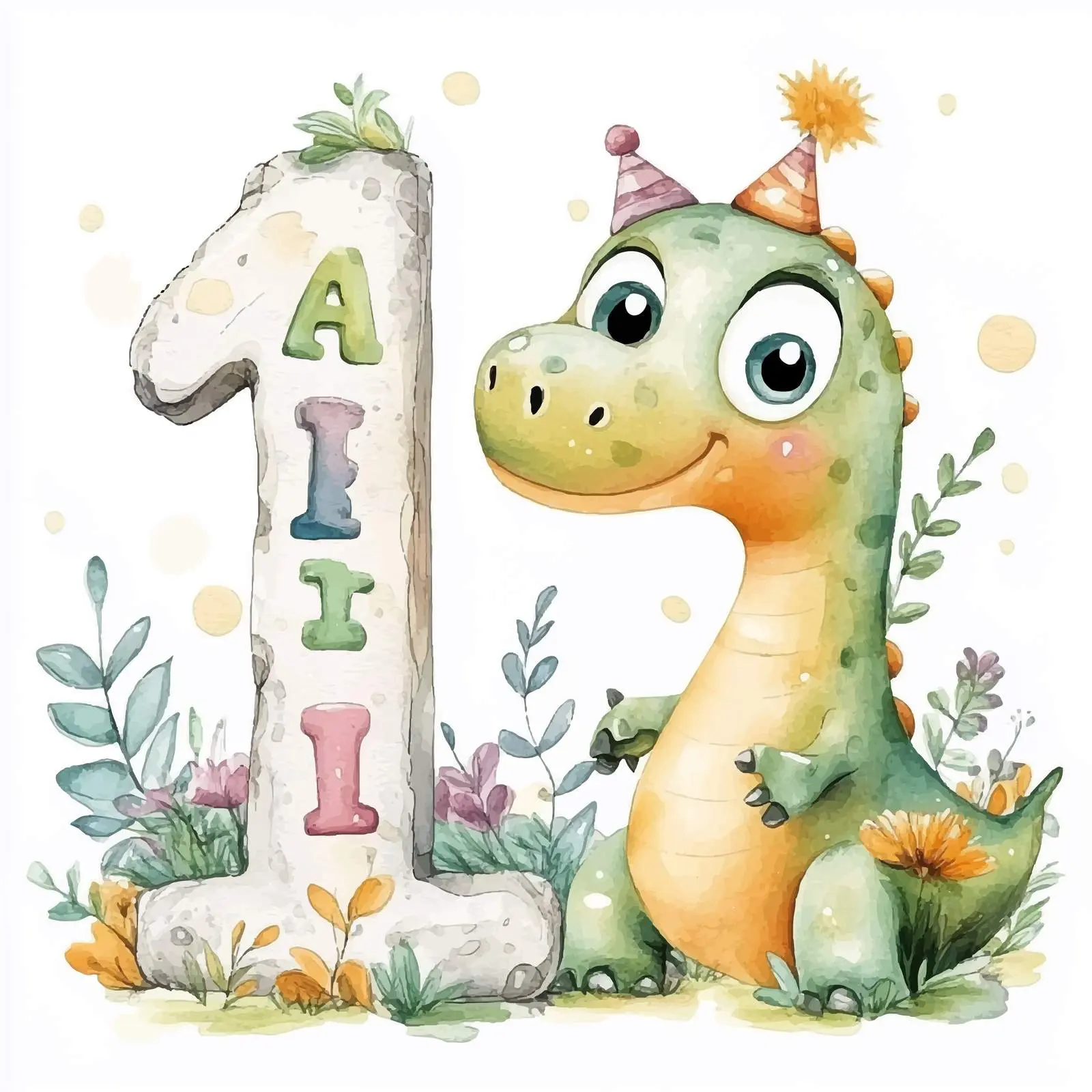 Happy First Birthday Watercolor Cartoon Design — free download from Dotvec