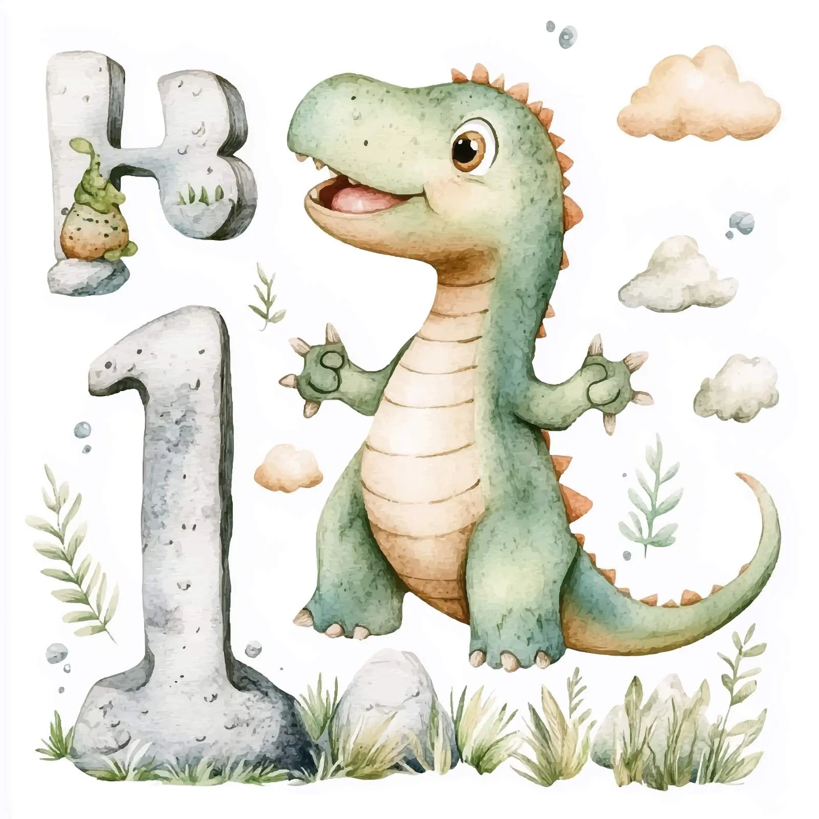 Happy First Birthday Watercolor Cartoon Design – free birthday theme image from Dotvec