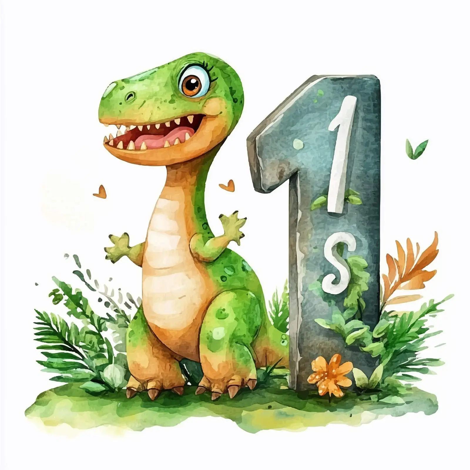 Happy First Birthday Watercolor Cartoon Design — free download from Dotvec