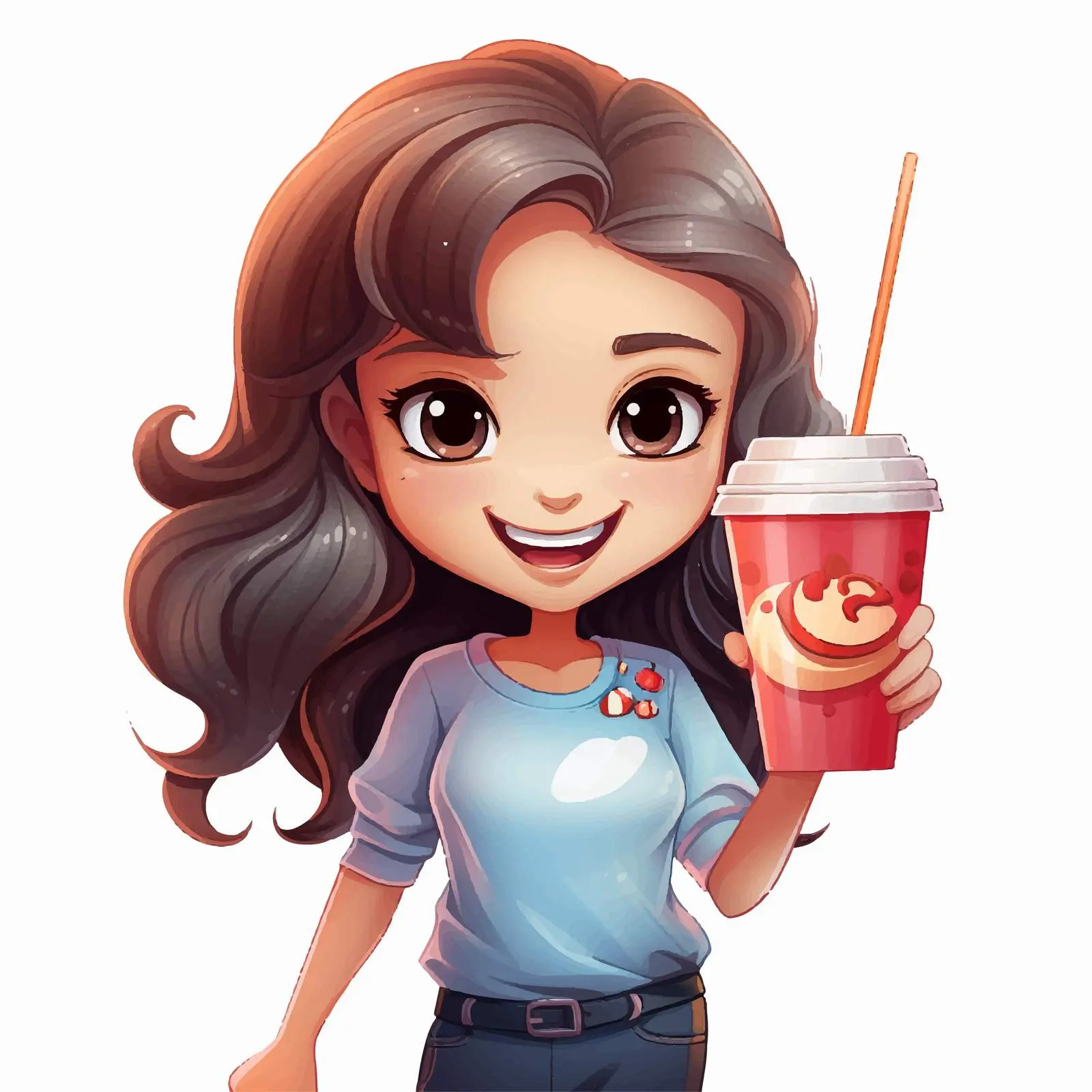 Happy Girl Cartoon Character with Drink — free download from Dotvec